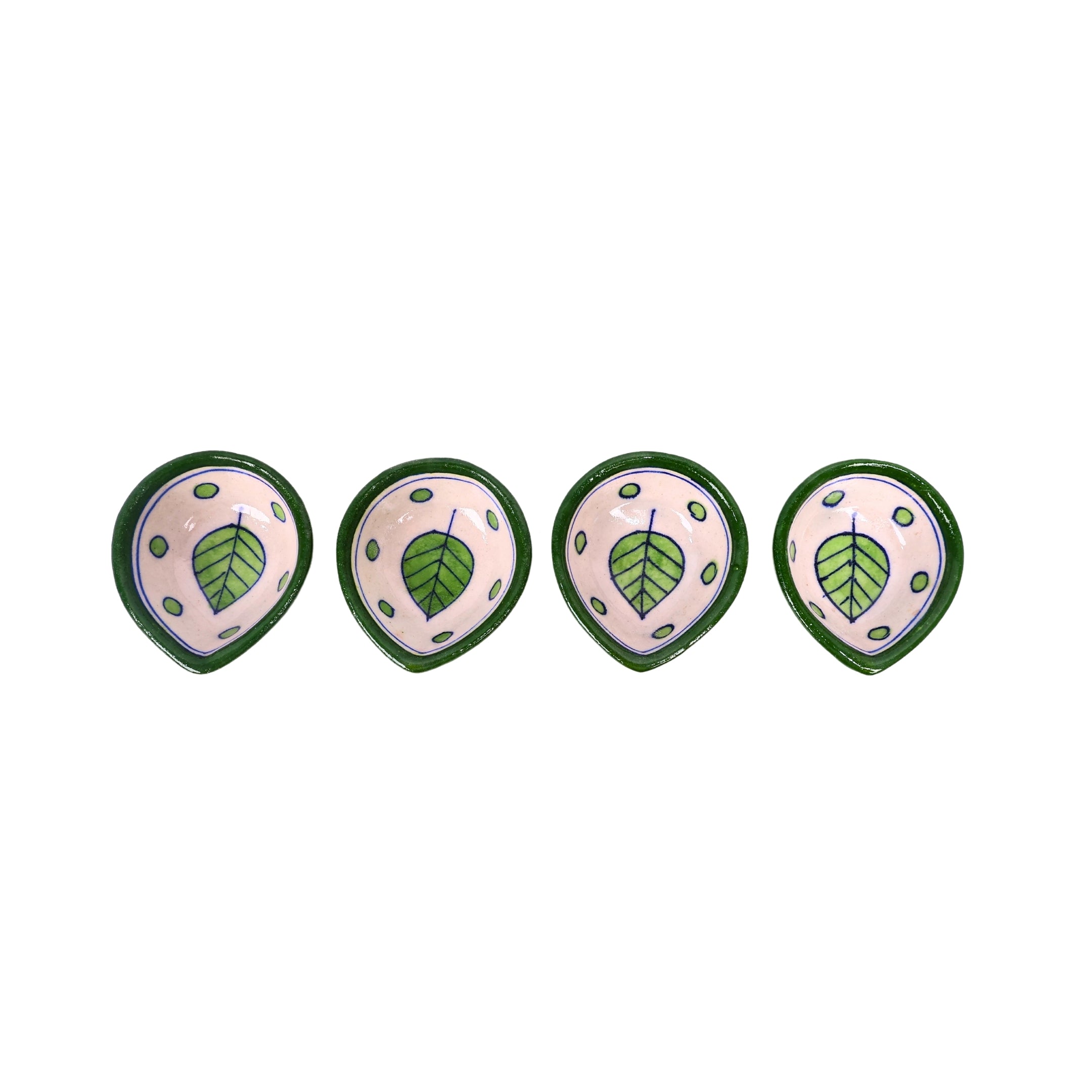 Green Blue Pottery Diyas - Set of 4 - Natriel