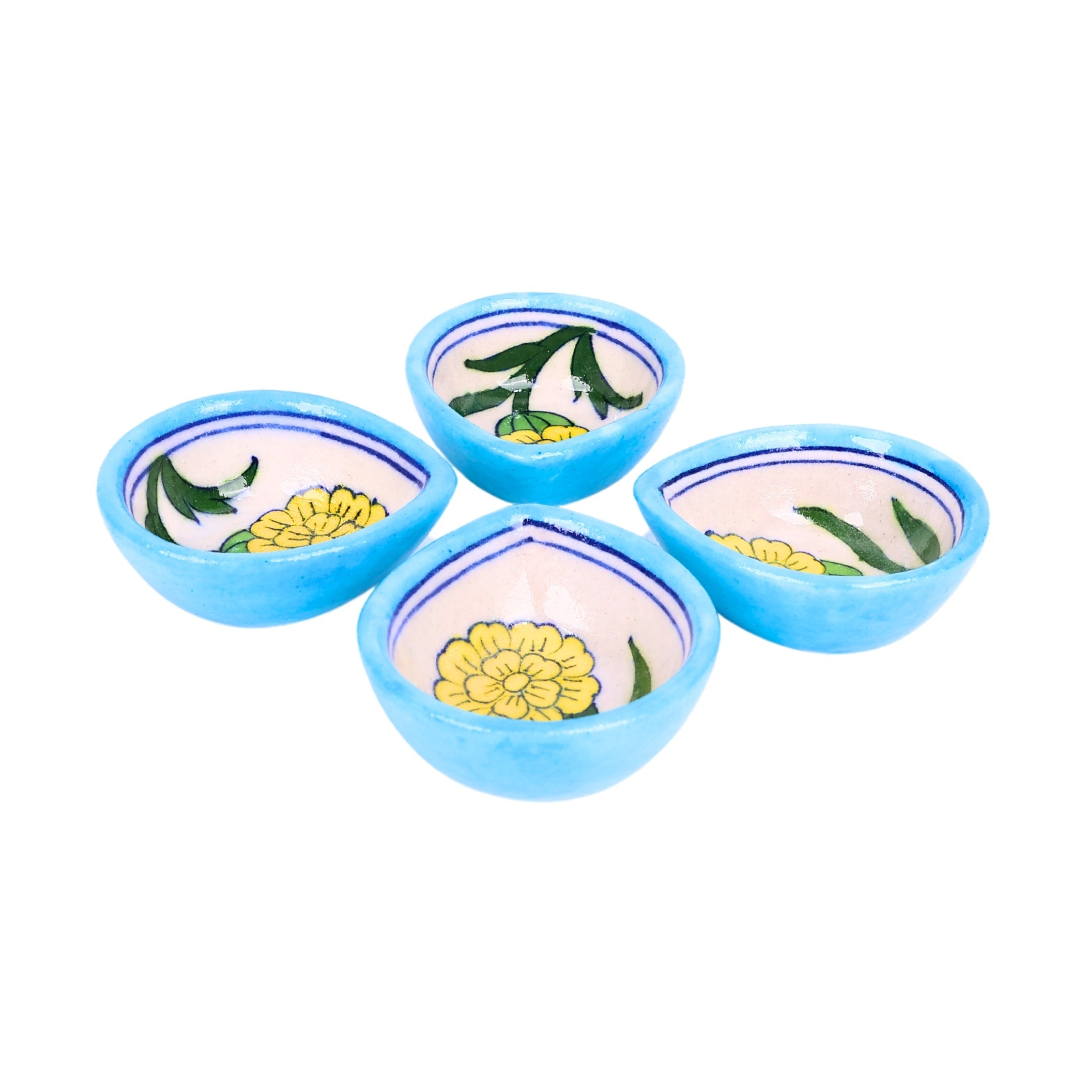 Turquoise Blue Pottery Diyas - Set of 4 - Natriel