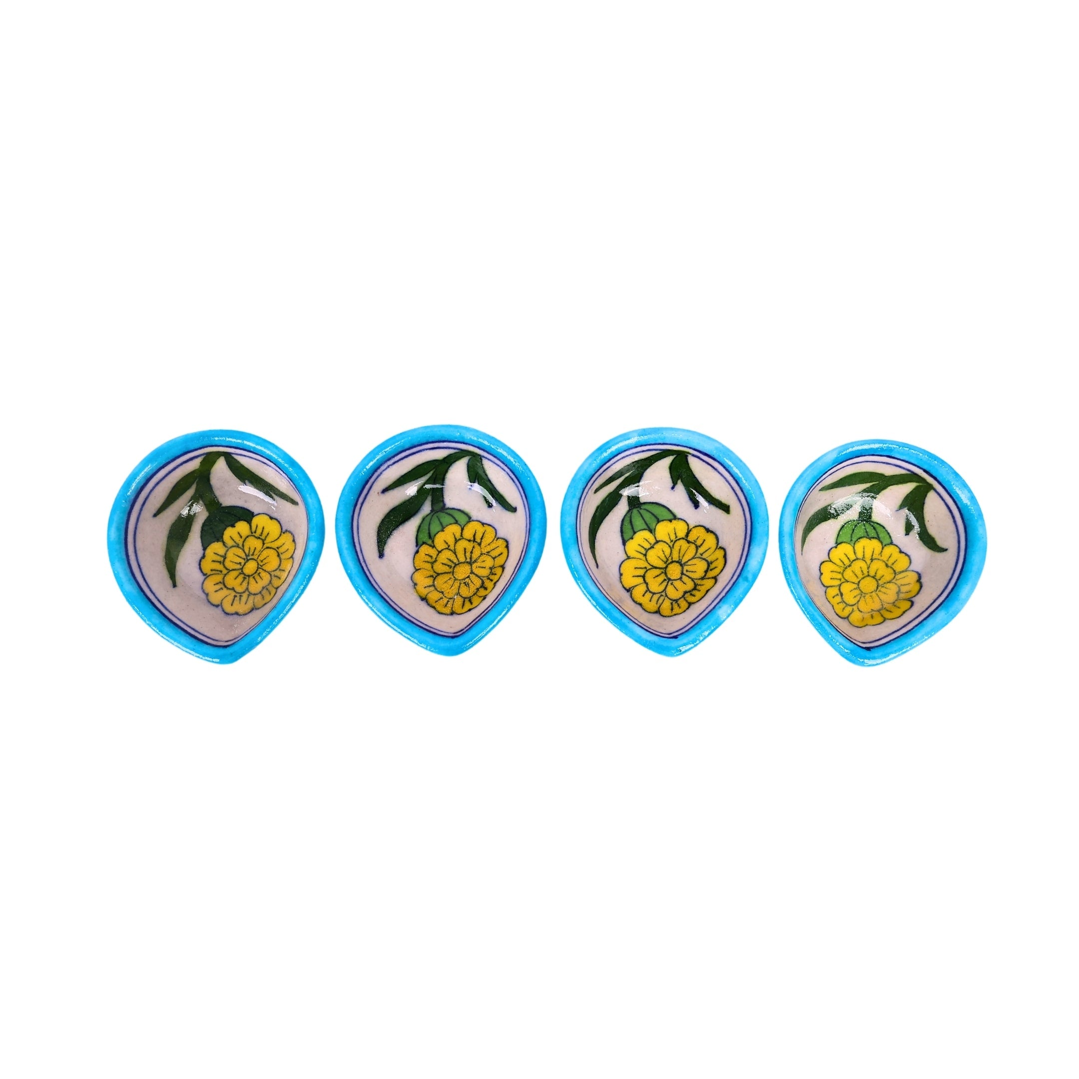 Turquoise Blue Pottery Diyas - Set of 4 - Natriel