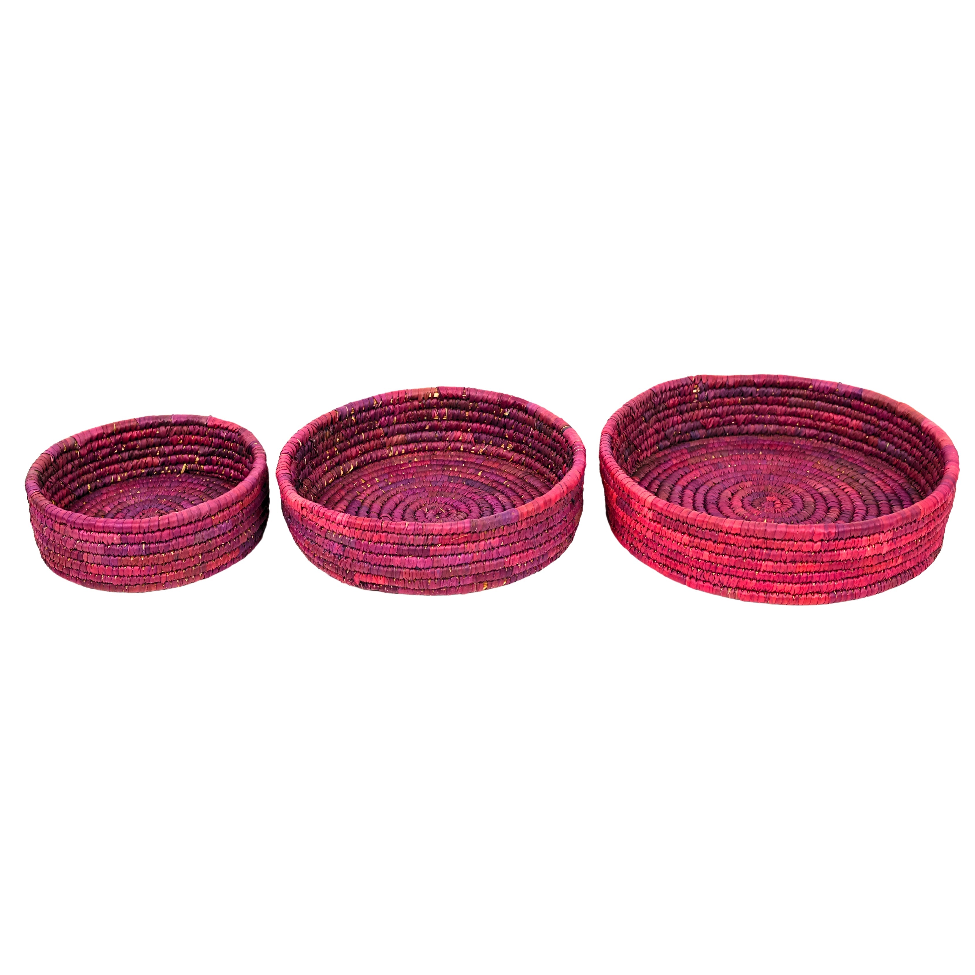 Handcrafted Sabai Grass Round Storage Baskets – Set of 3 - Purple - Natriel