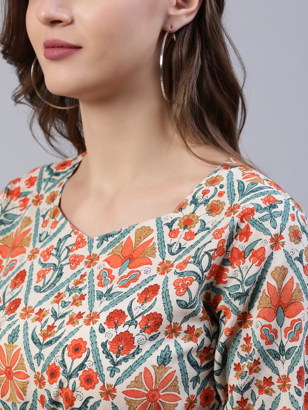Women's Off-White Printed Dress With Three Quarter Sleeves