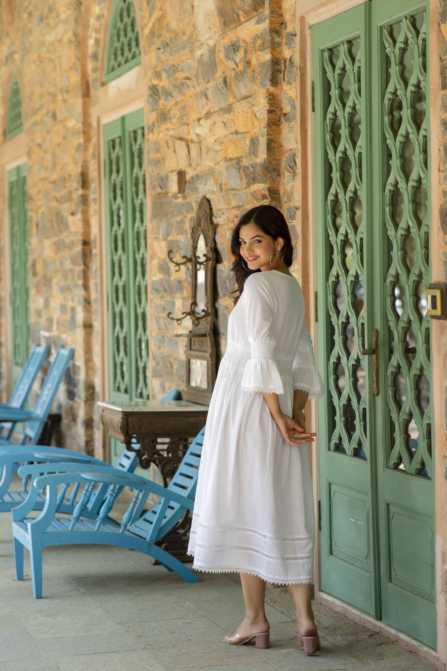 Women's White Colour Vintage Look Dress - Taantav