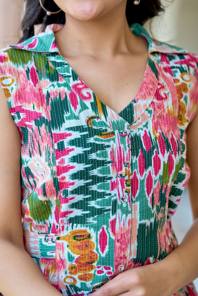 Women's Multi colure Printed Sleeveless A-Line Dress