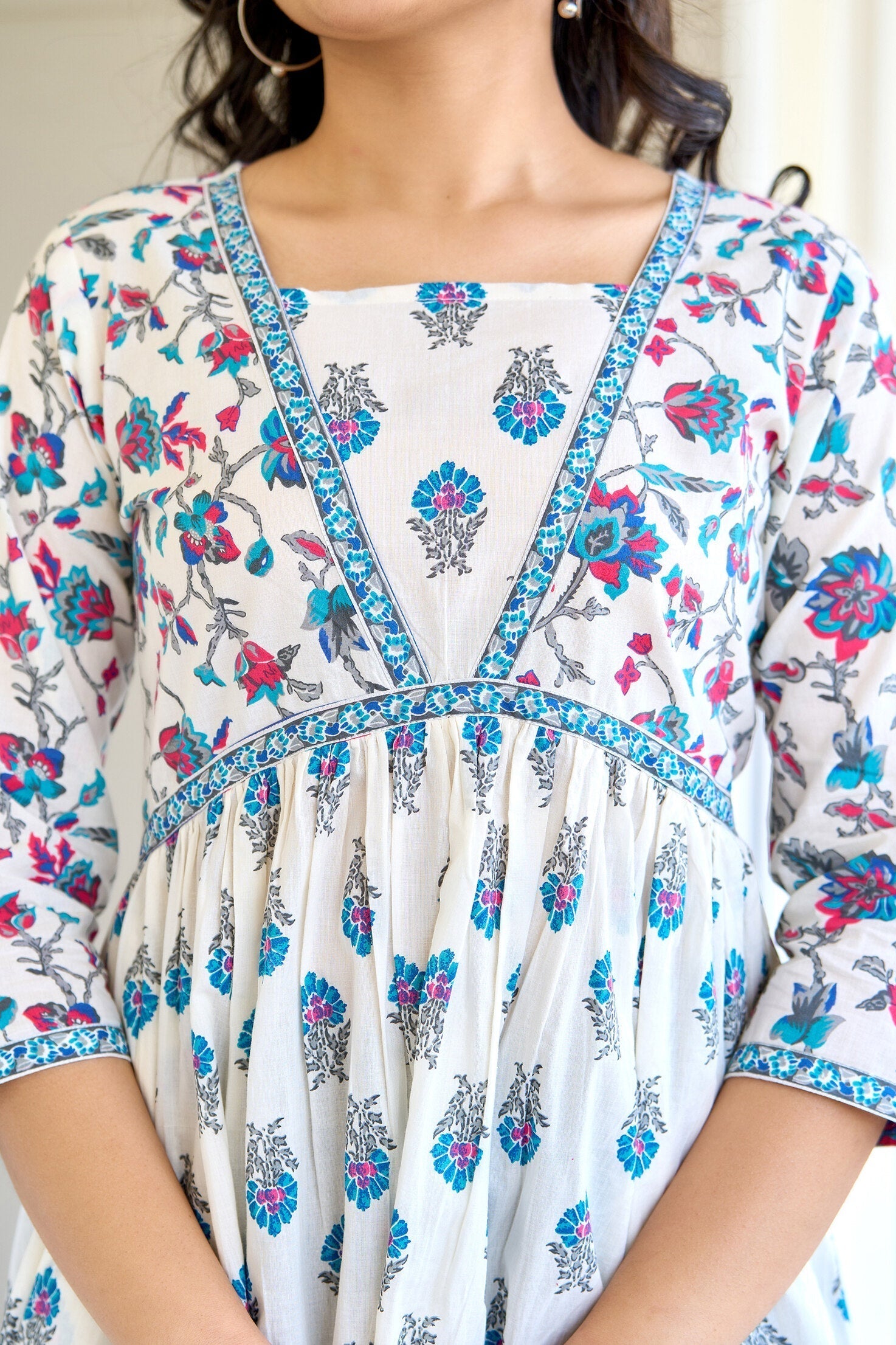 Women's White Printed Flared Dress - Taantav