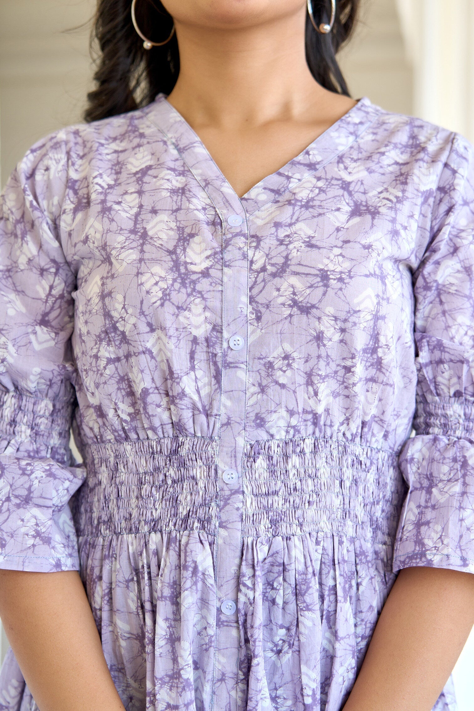 Women's Purple Printed Flared Dress - Taantav