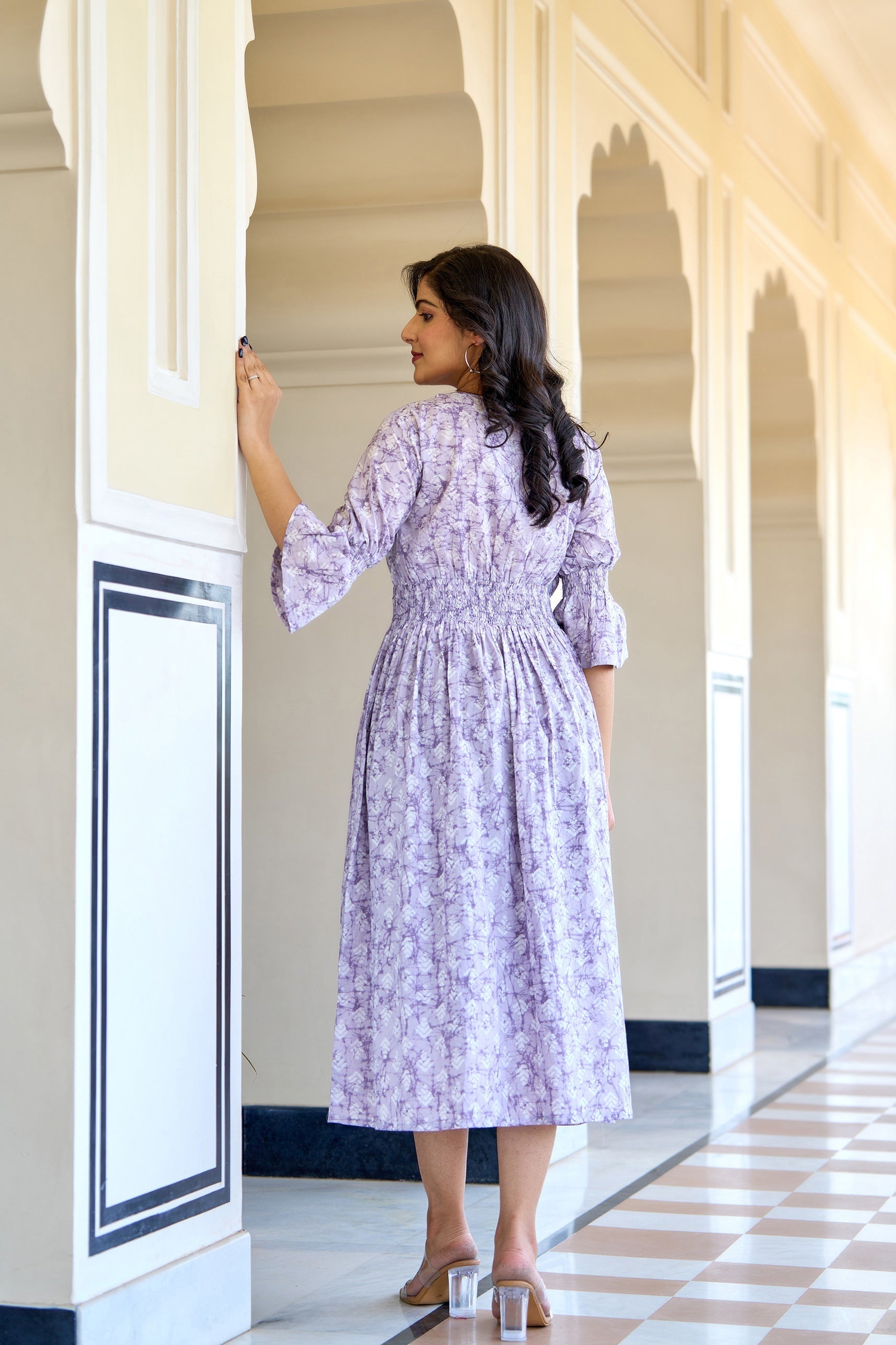 Women's Purple Cotton Abstract Dress