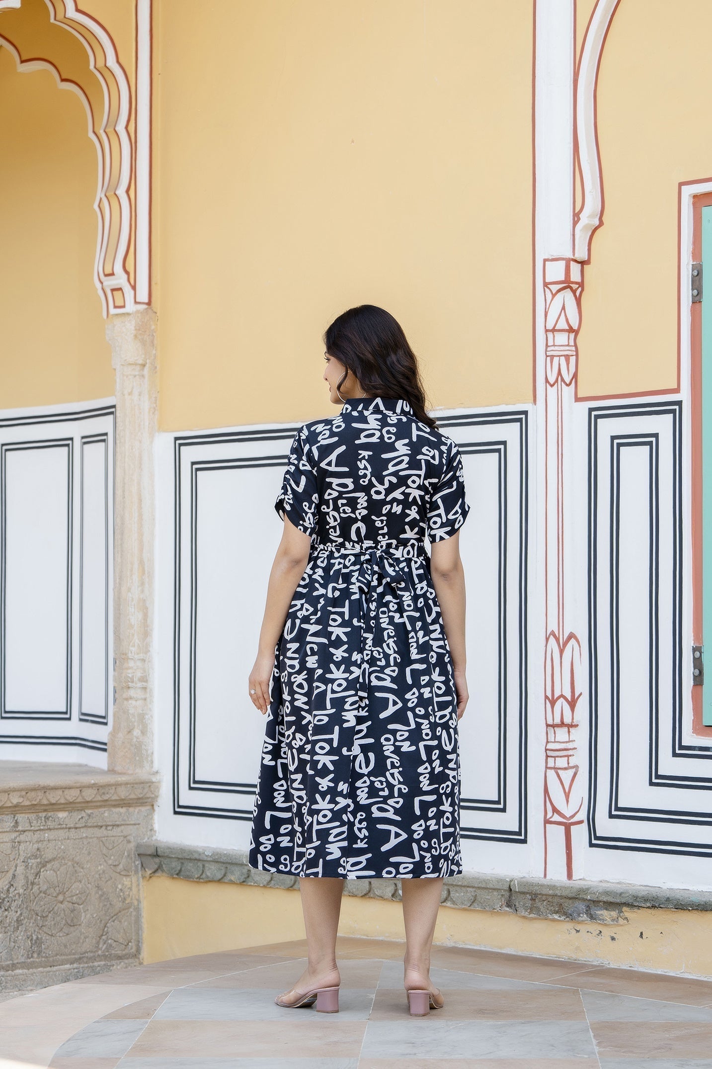 black abstract dress Black Abstract Print Lurex Chiffon Mini Dress