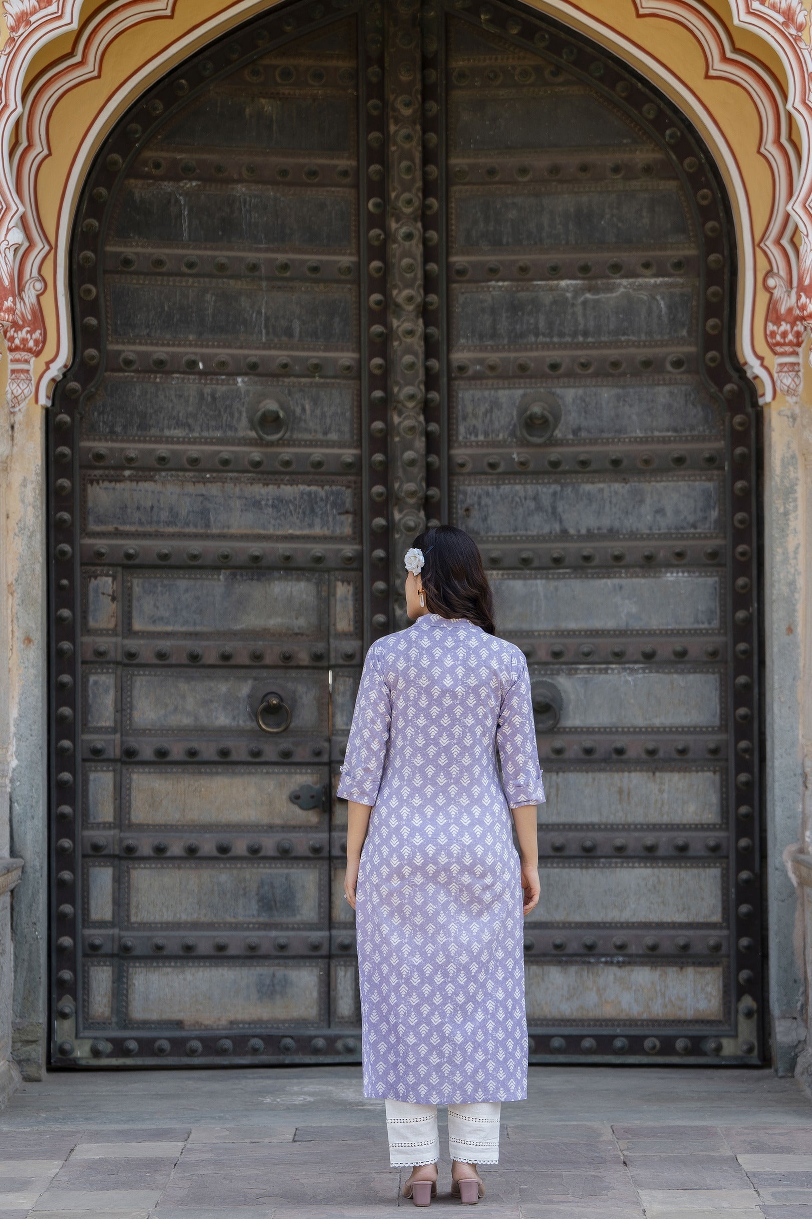 Women's Purple Printed Straight Kurta And Trouser With Dupatta - Taantav