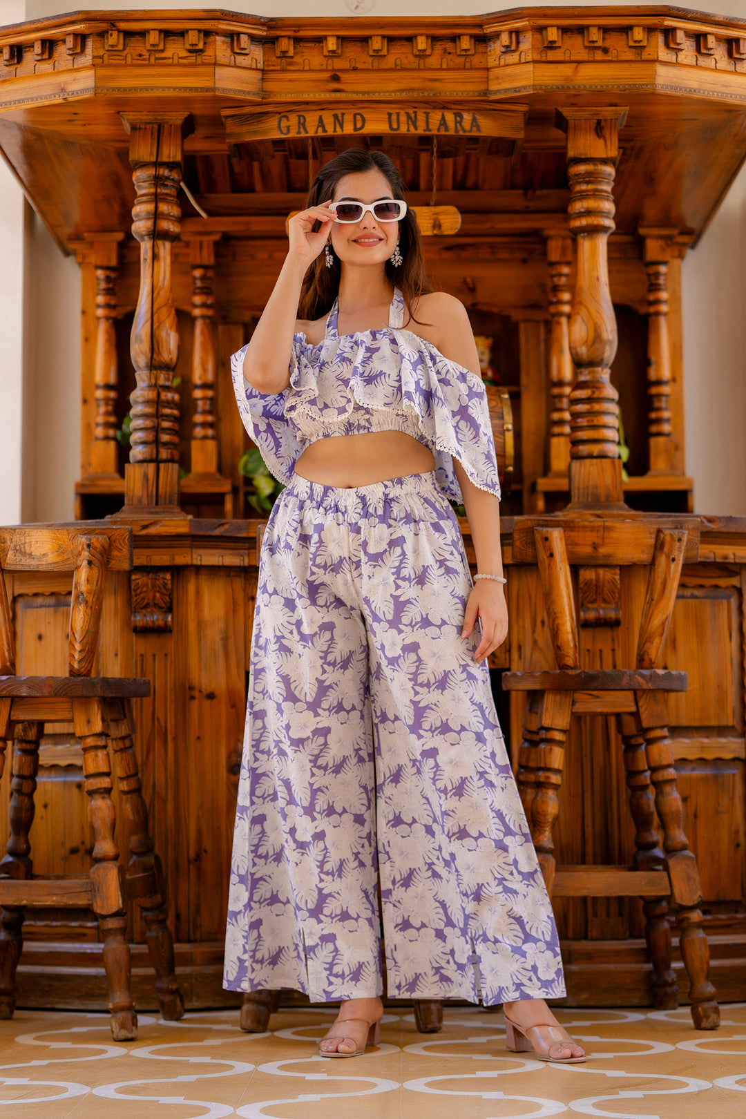 Women's Purple Abstract Printed Co-Ord set - Taantav