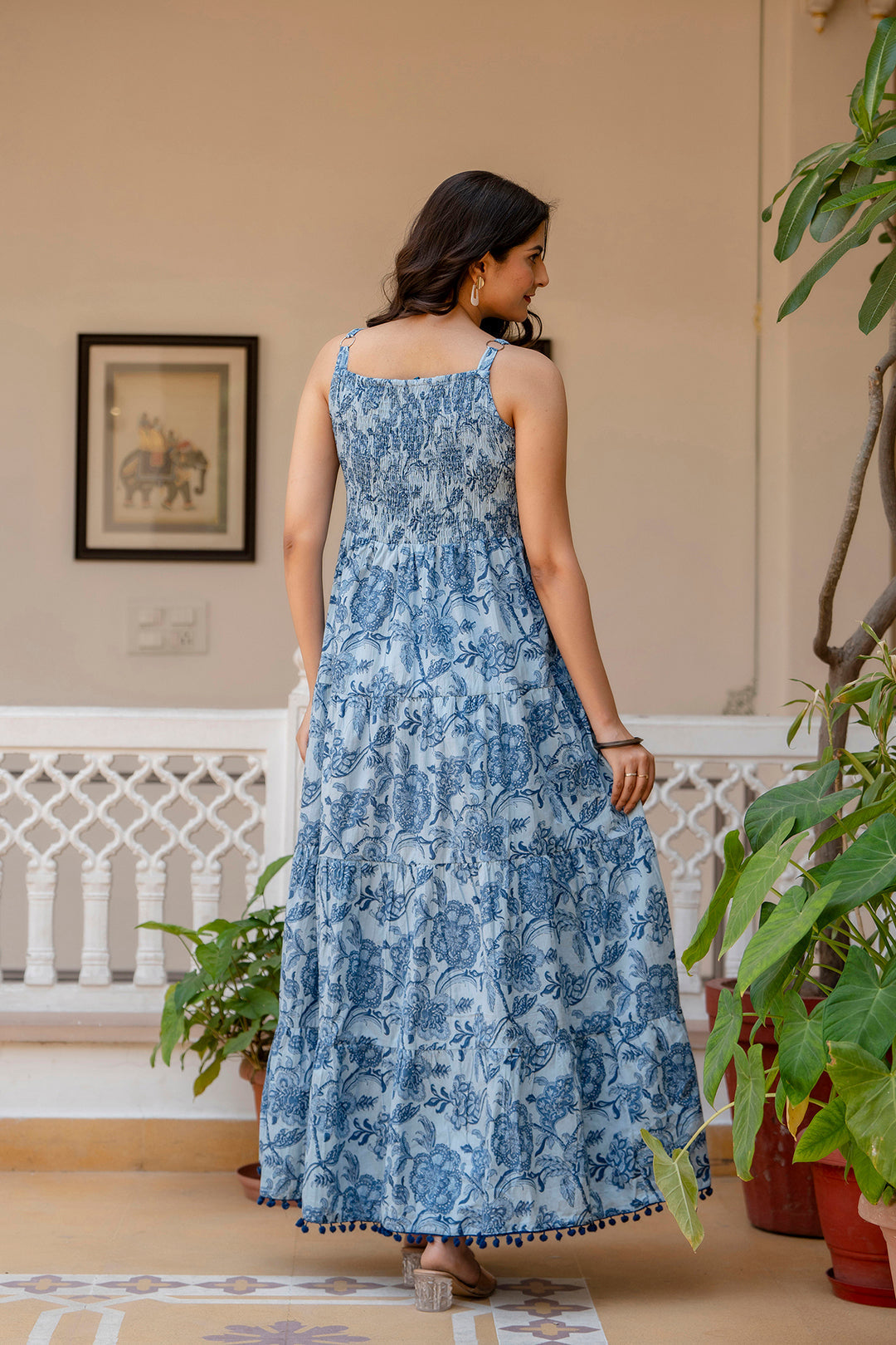 Women's Blue Ethnic Printed Flared Dress - Taantav