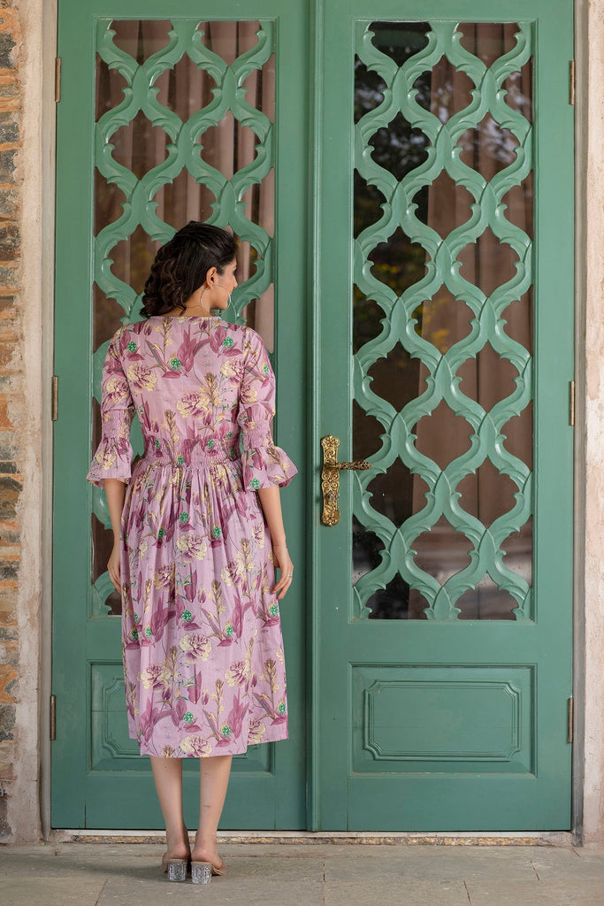 Women's Mauve Ethnic Printed Flared Dress