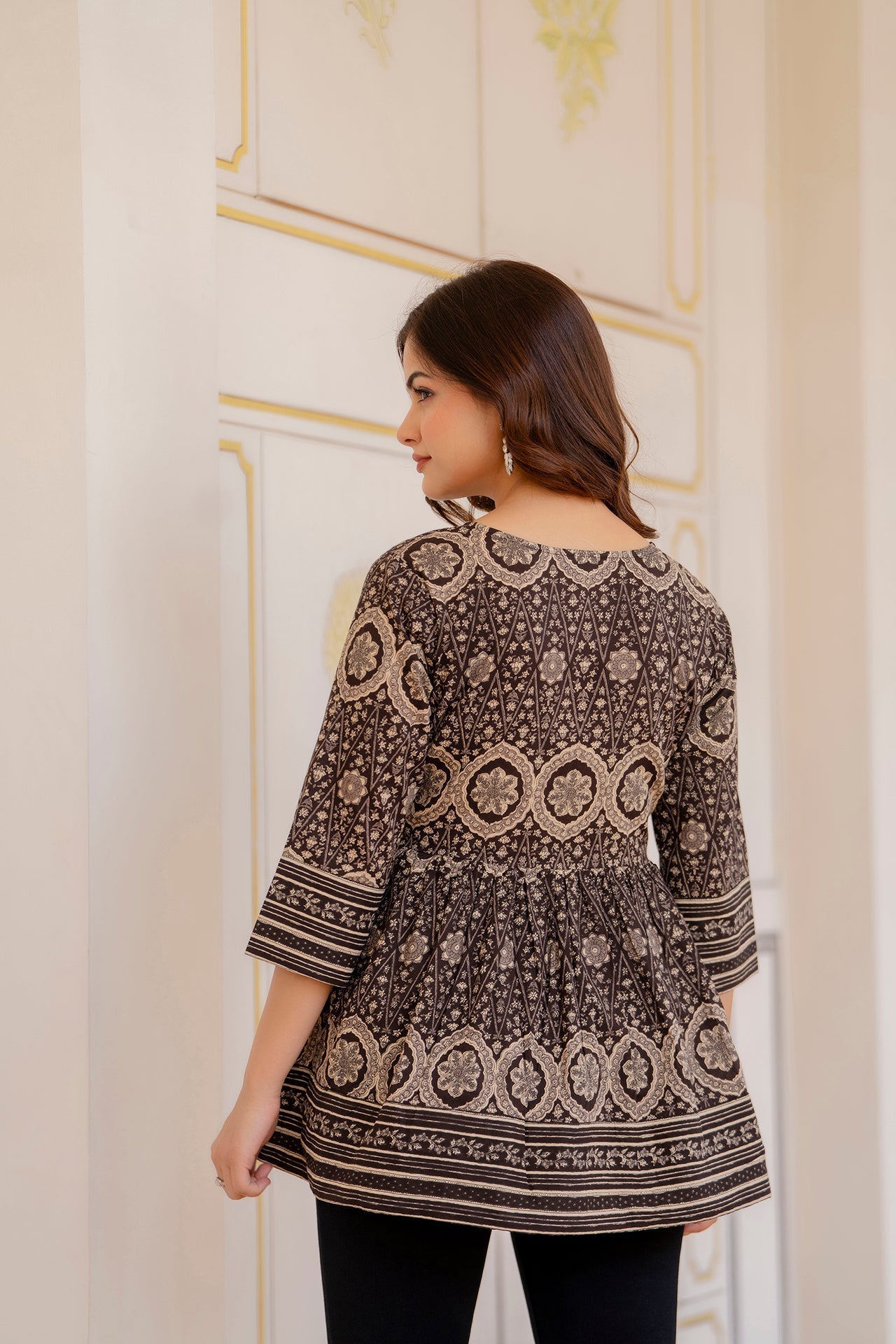 Women's Brown Printed Peplum Tunic - Taantav