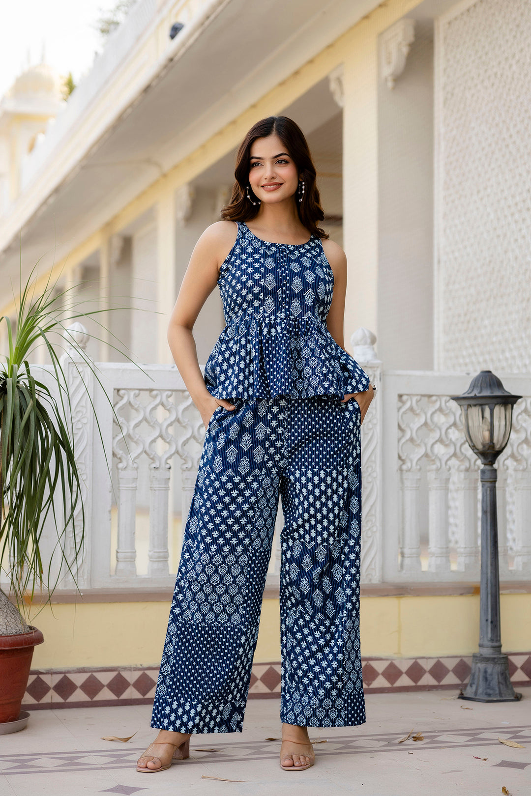 Women's Navy Blue Printed Co-Ord set - Taantav