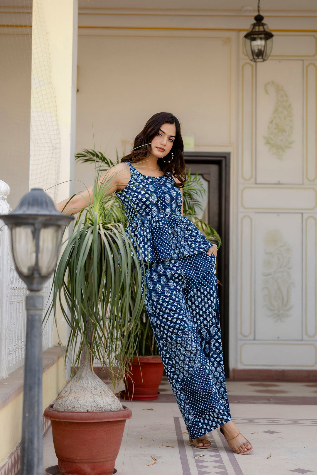 Women's Navy Blue Printed Co-Ord set - Taantav