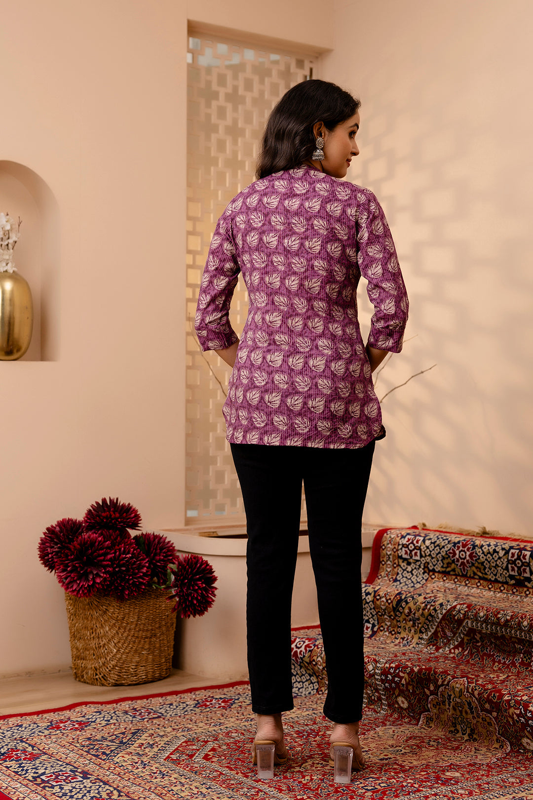 Women's Purple Printed Straight Tunic - Taantav