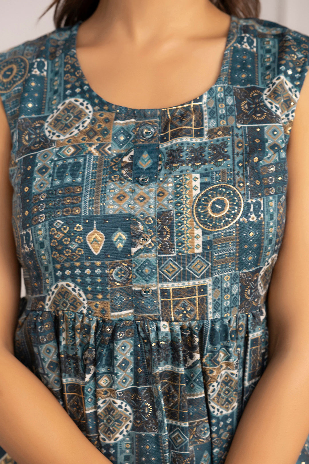 Women's Teal Blue Printed Peplum Tunic - Taantav