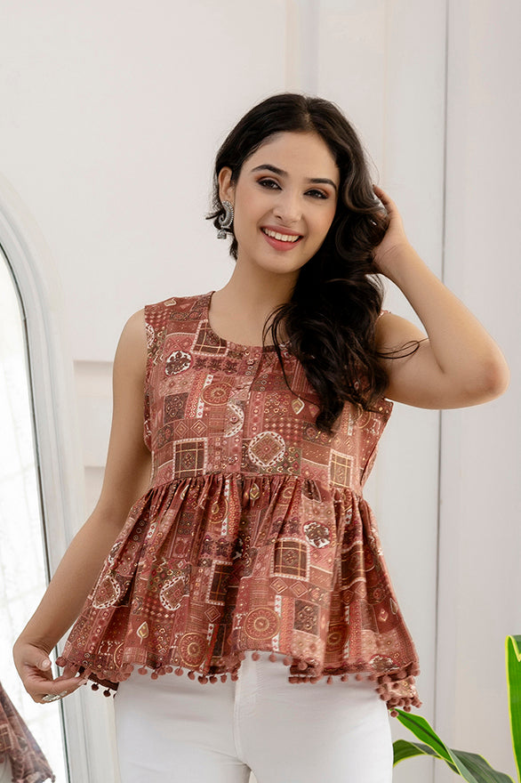 Women's Mauve Printed Peplum Tunic - Taantav