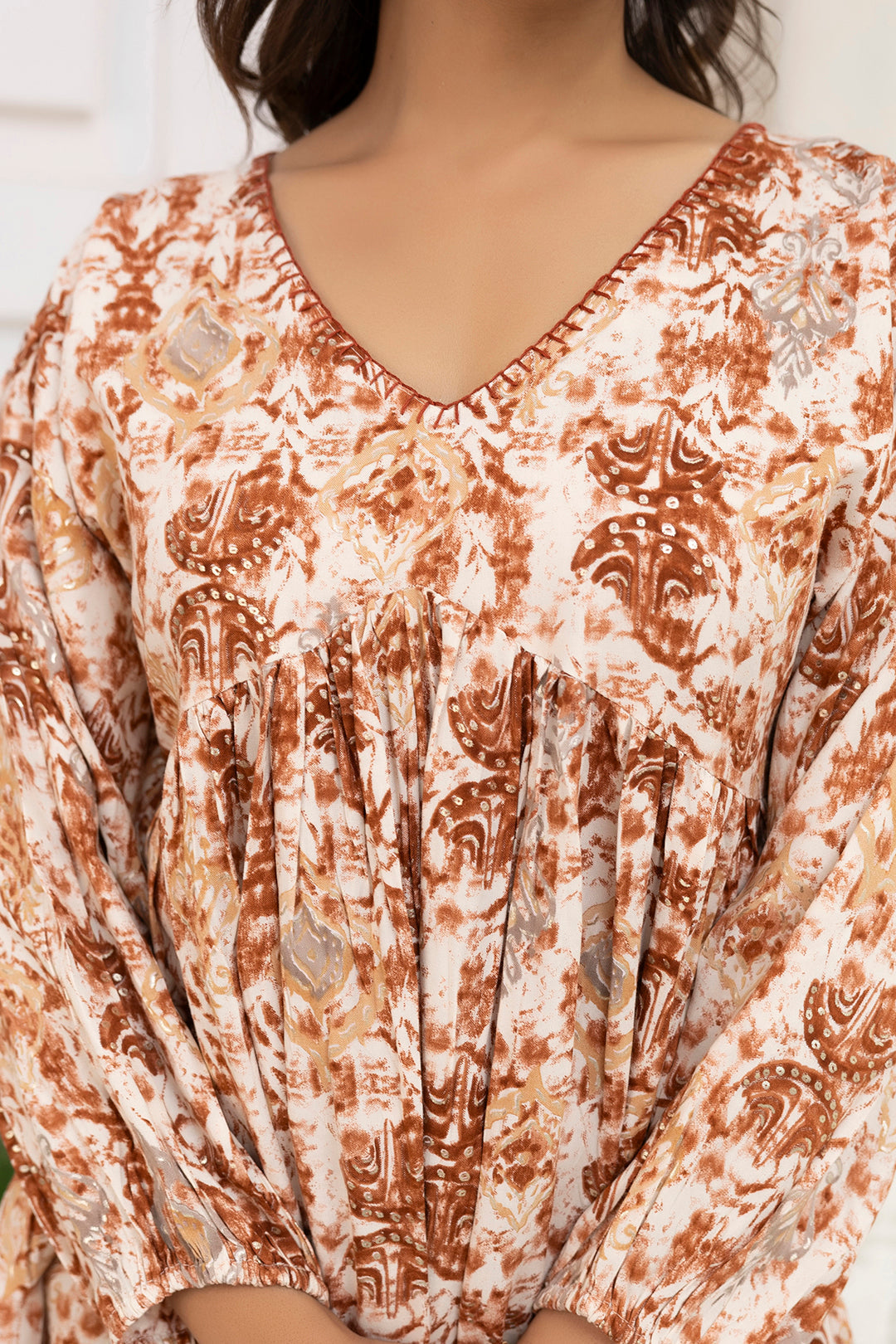 Women's Rust Printed Peplum Tunic - Taantav