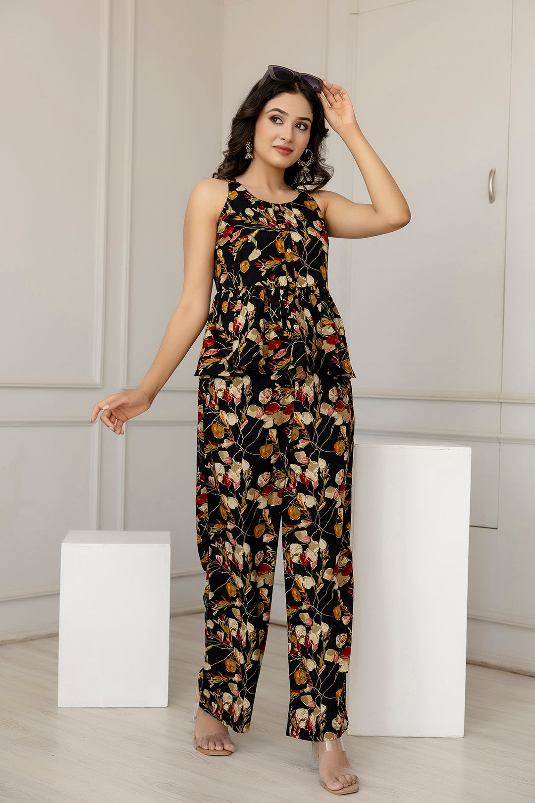 Women's Black Printed Co-Ord set - Taantav