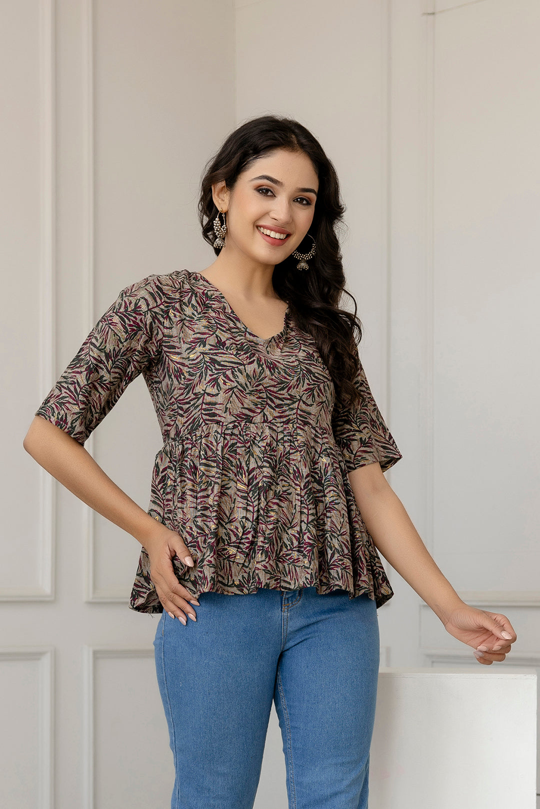 Women's Multi Printed Peplum Tunic - Taantav