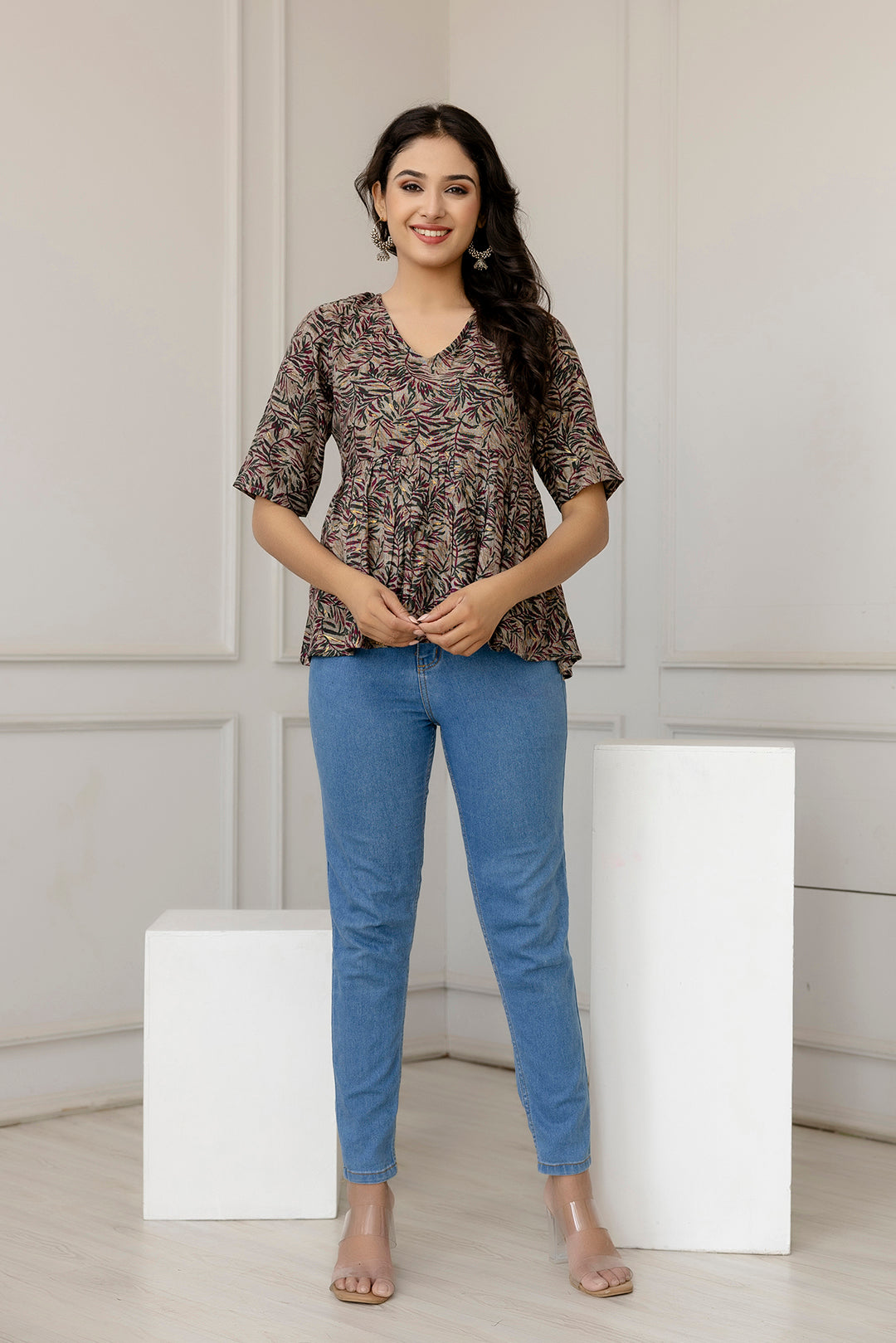 Women's Multi Printed Peplum Tunic - Taantav