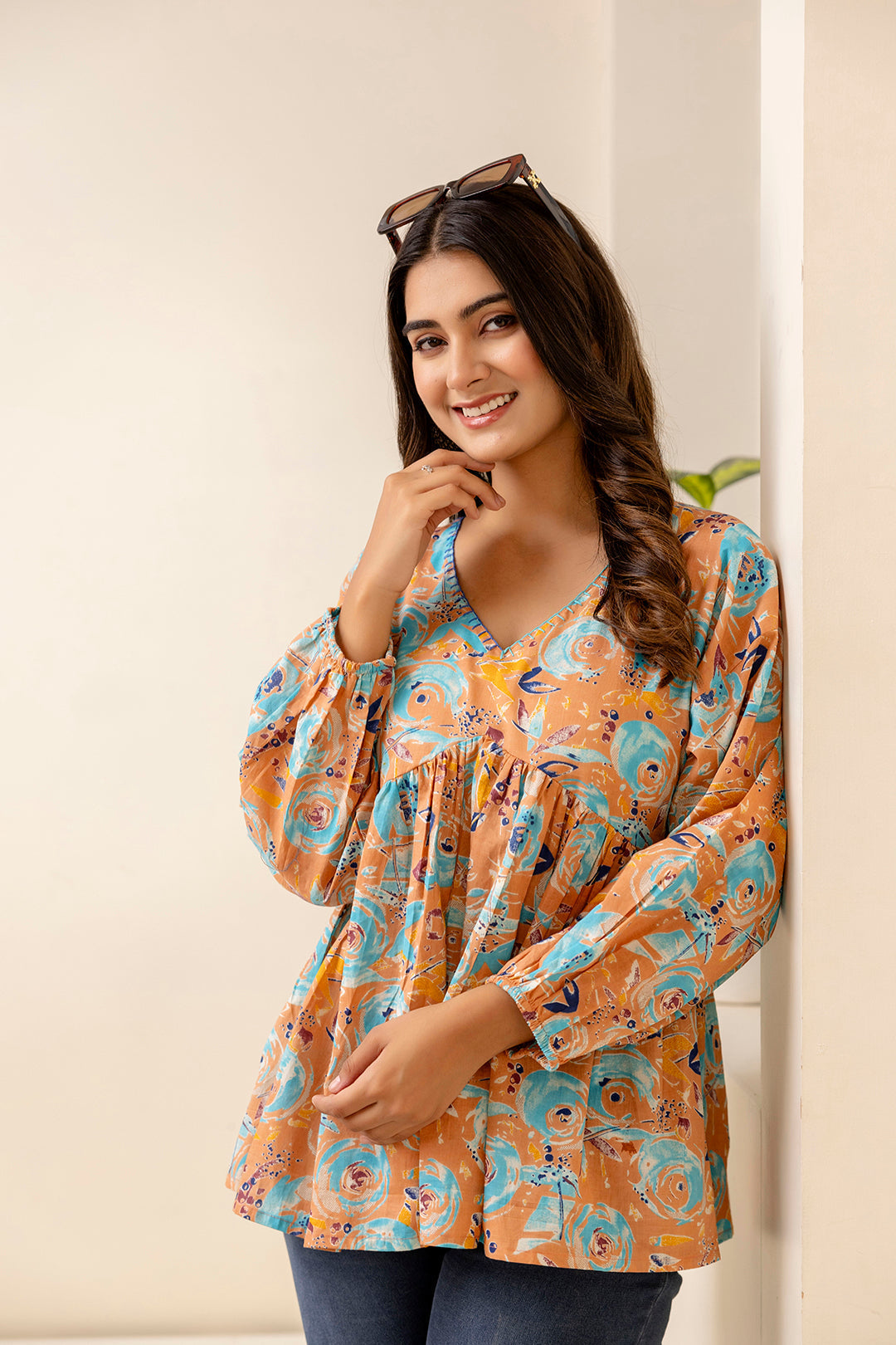 Women's Multi Printed Peplum Tunic - Taantav