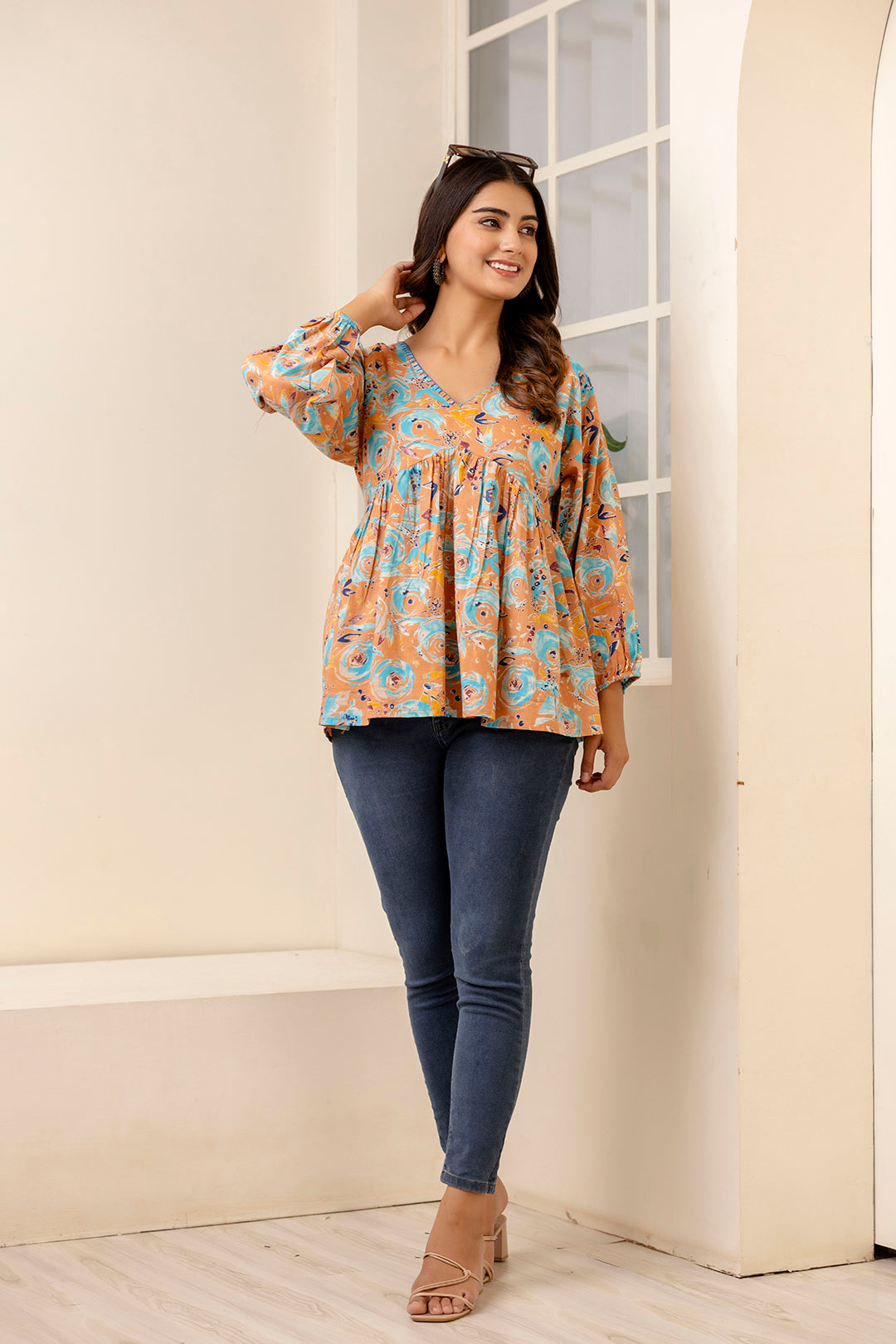 Women's Multi Printed Peplum Tunic - Taantav