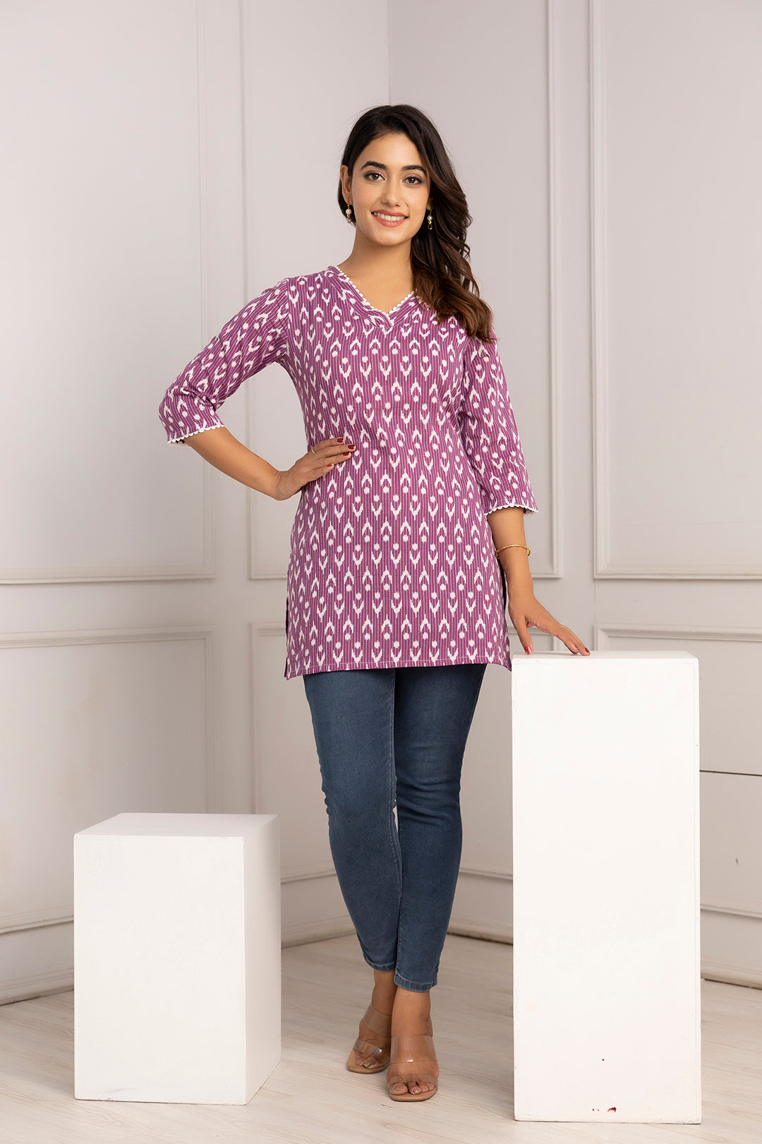 Women's Purple Printed Straight Tunic - Taantav