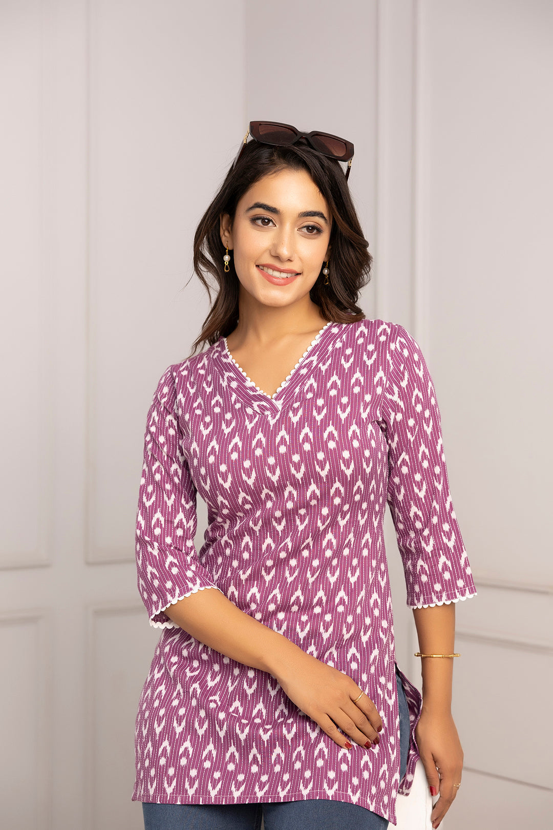 Women's Purple Printed Straight Tunic - Taantav