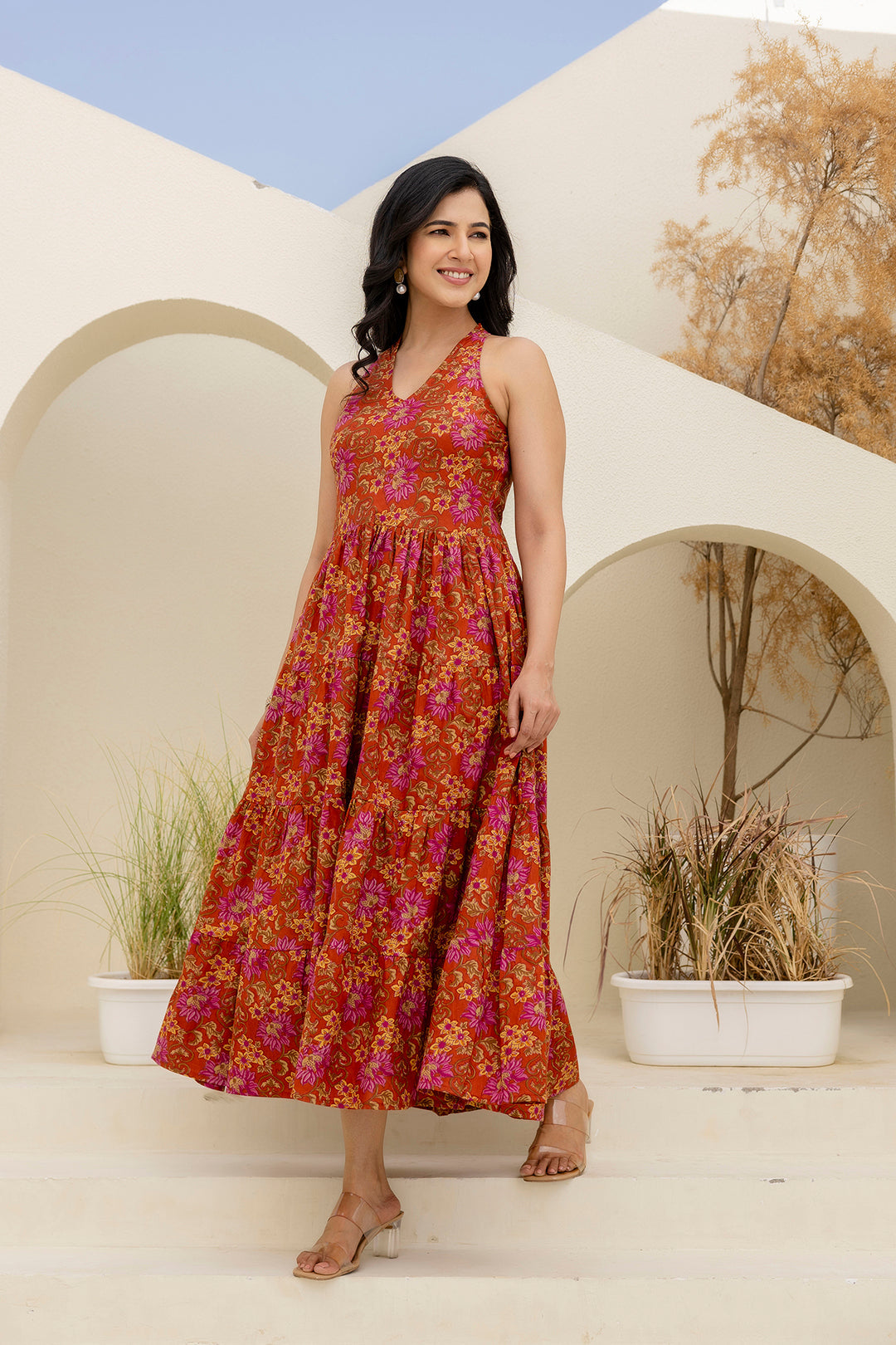 Women's Rust Cotton Floral Dress Trendia Women's Rust Cotton Floral Dress Trendia