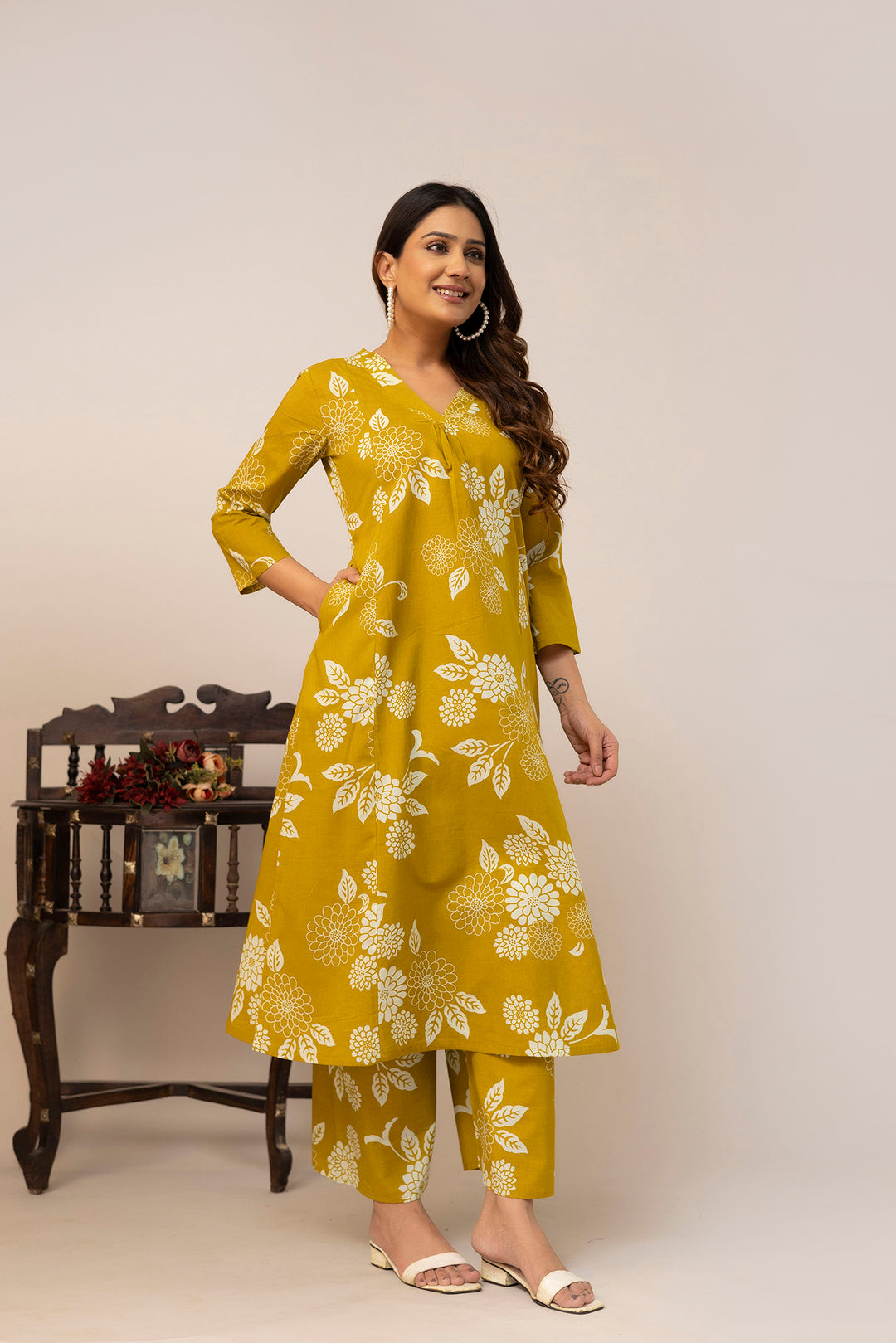 Women's Yellow Cotton Printed Co-Ord Set Yellow / L | Trendia Global Women's Yellow Cotton Printed Co-Ord Set Yellow / L | Trendia Global
