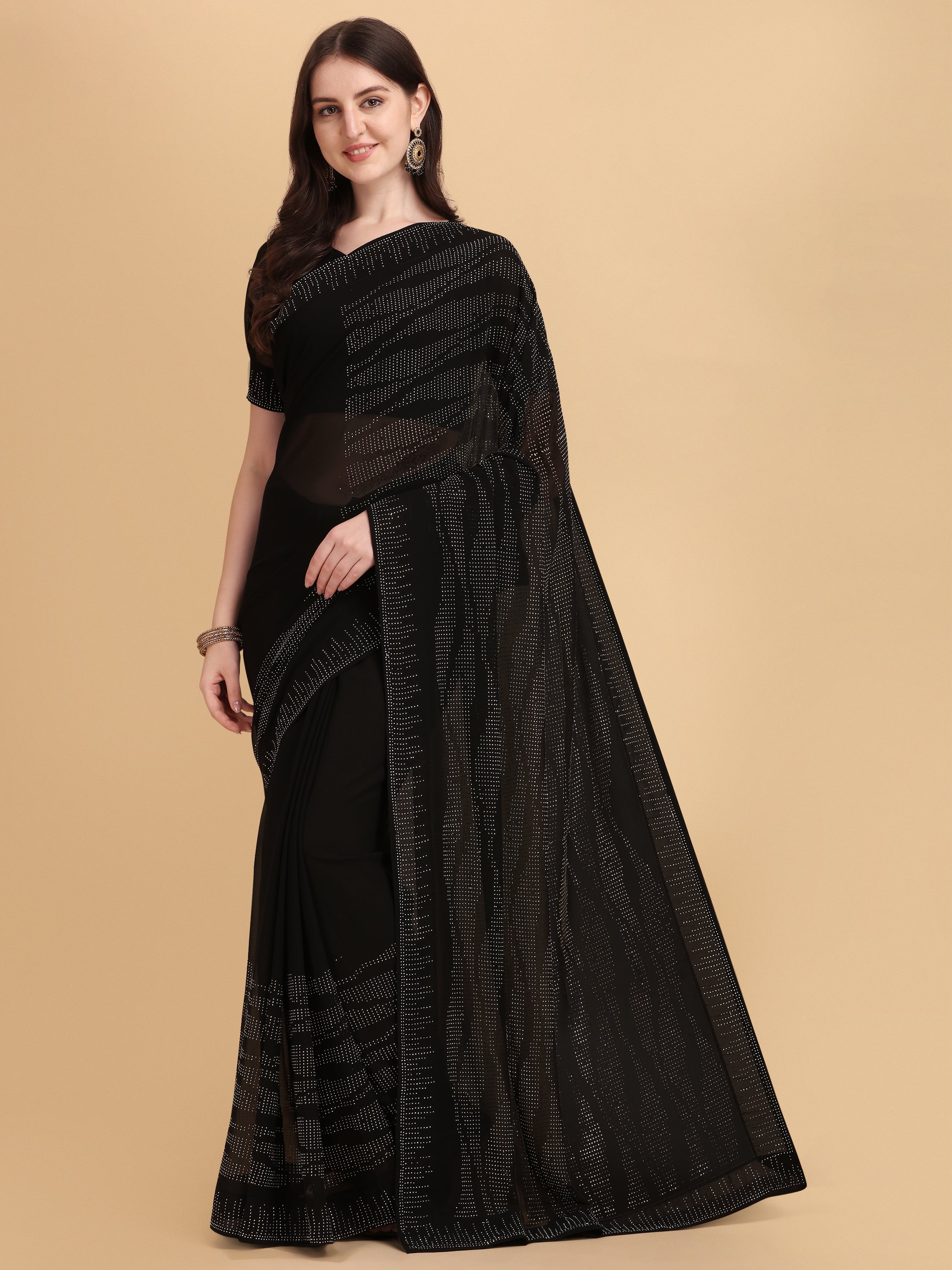 Women's Emblishment Occasion Wear Georgette Saree With Blouse Piece (Black) - NIMIDHYA