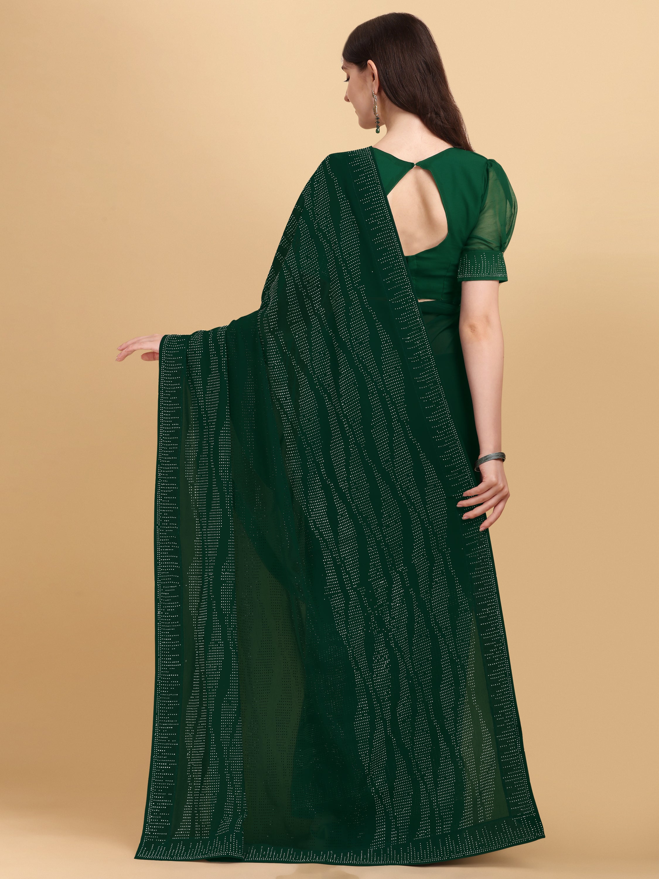 Women's Emblishment Occasion Wear Georgette Saree With Blouse Piece (Green) - NIMIDHYA