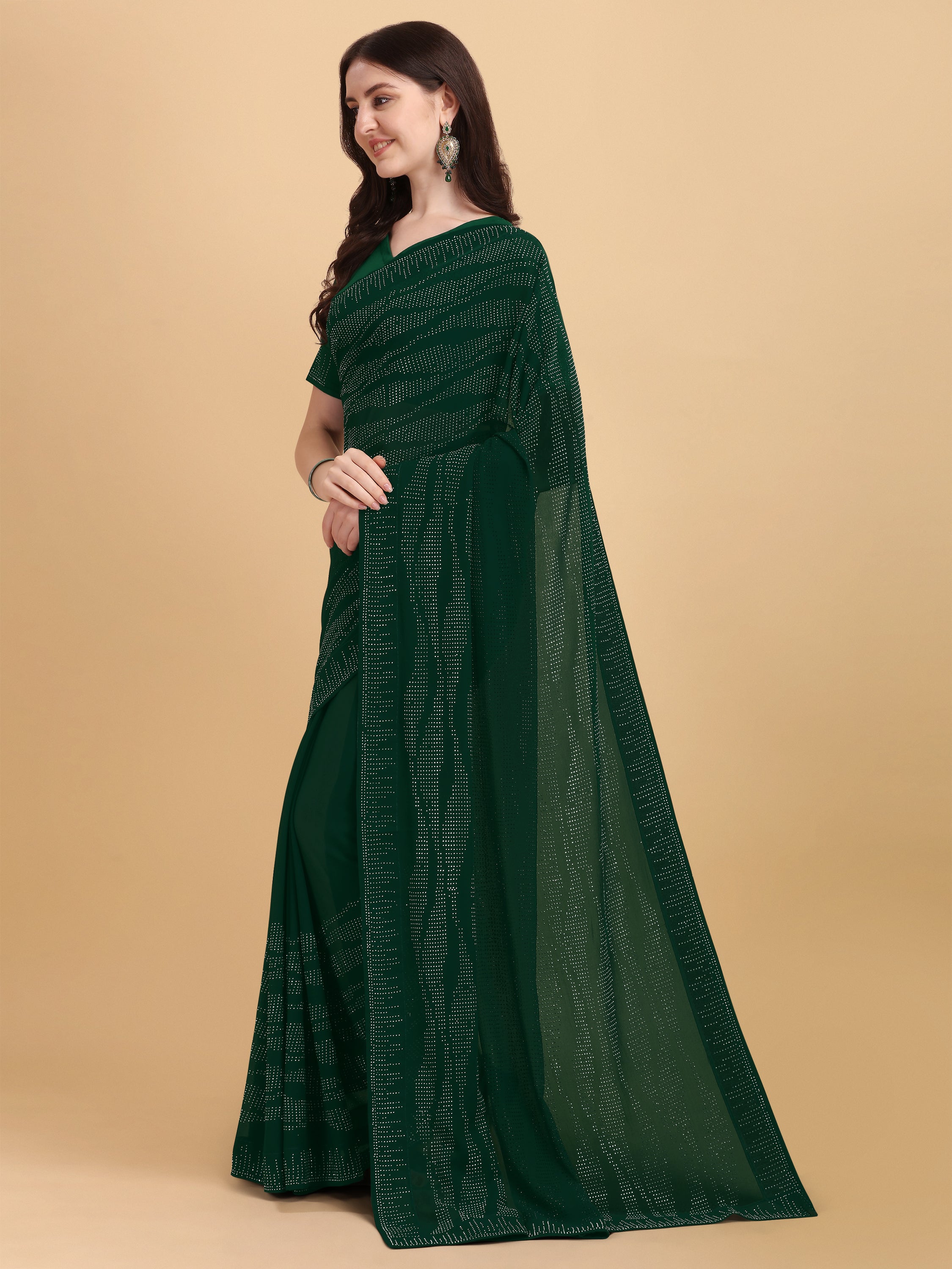 Women's Emblishment Occasion Wear Georgette Saree With Blouse Piece (Green) - NIMIDHYA