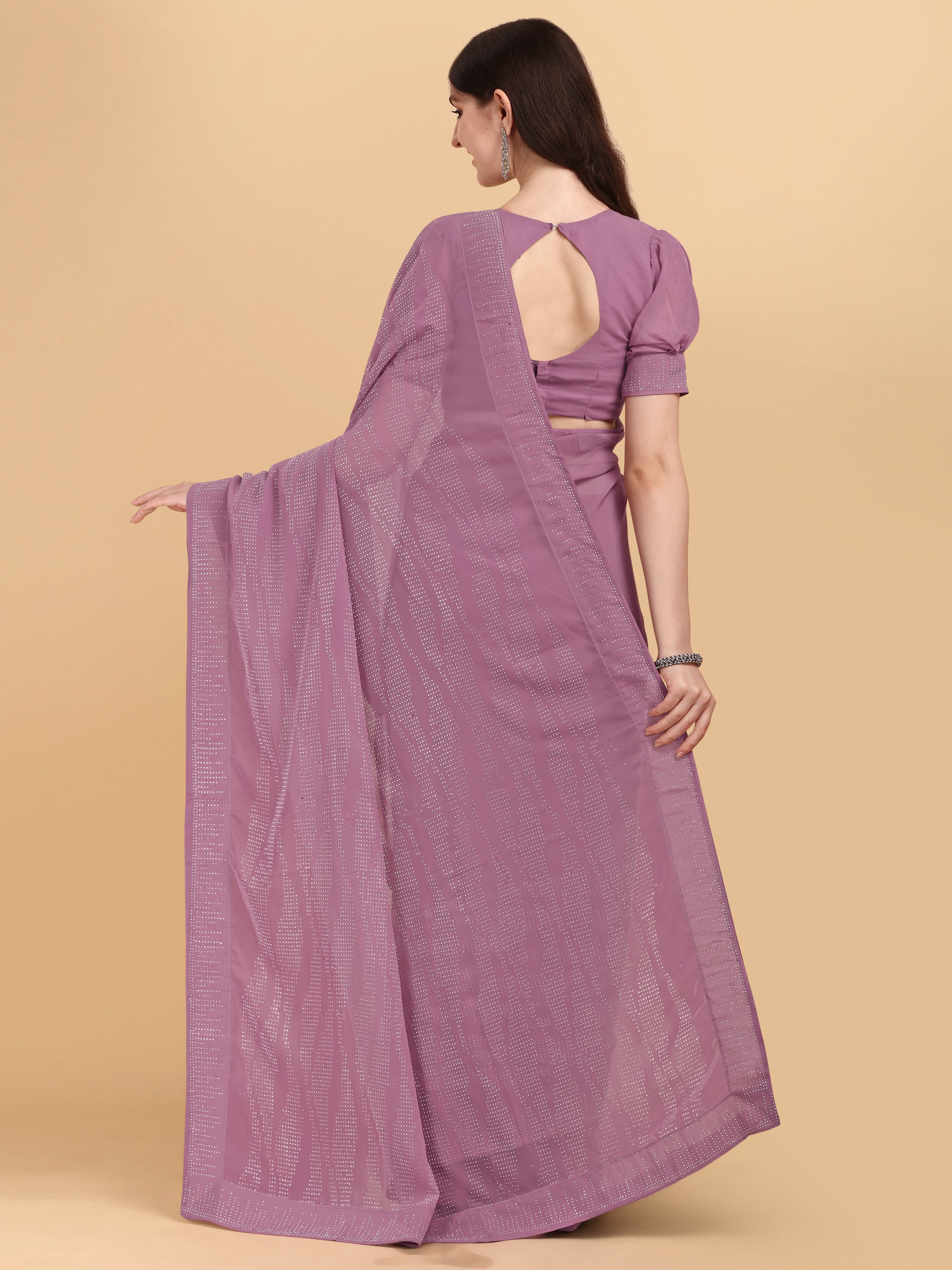 Women's Emblishment Occasion Wear Georgette Saree With Blouse Piece (Light Violet) - NIMIDHYA