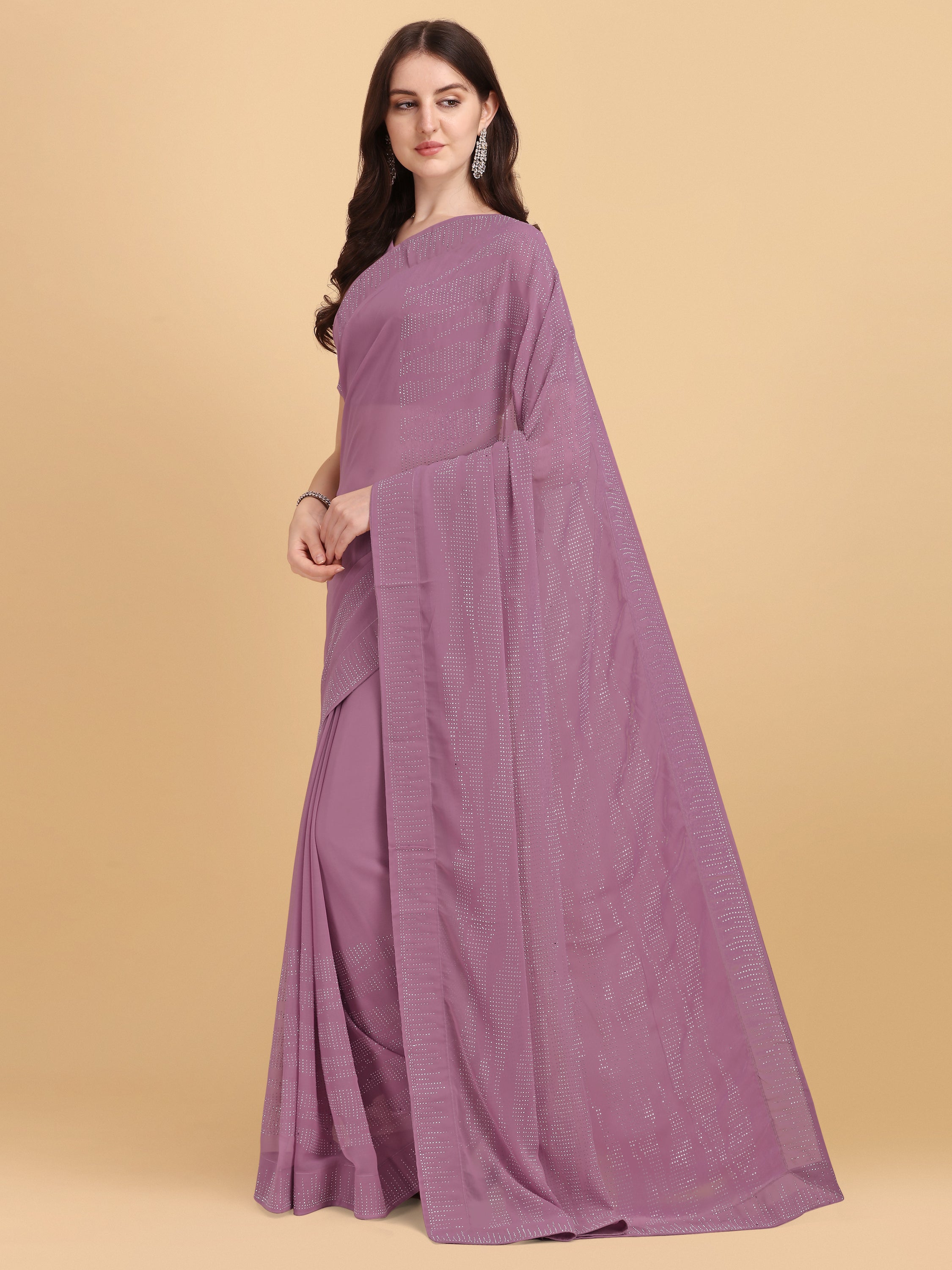 Women's Emblishment Occasion Wear Georgette Saree With Blouse Piece (Light Violet) - NIMIDHYA