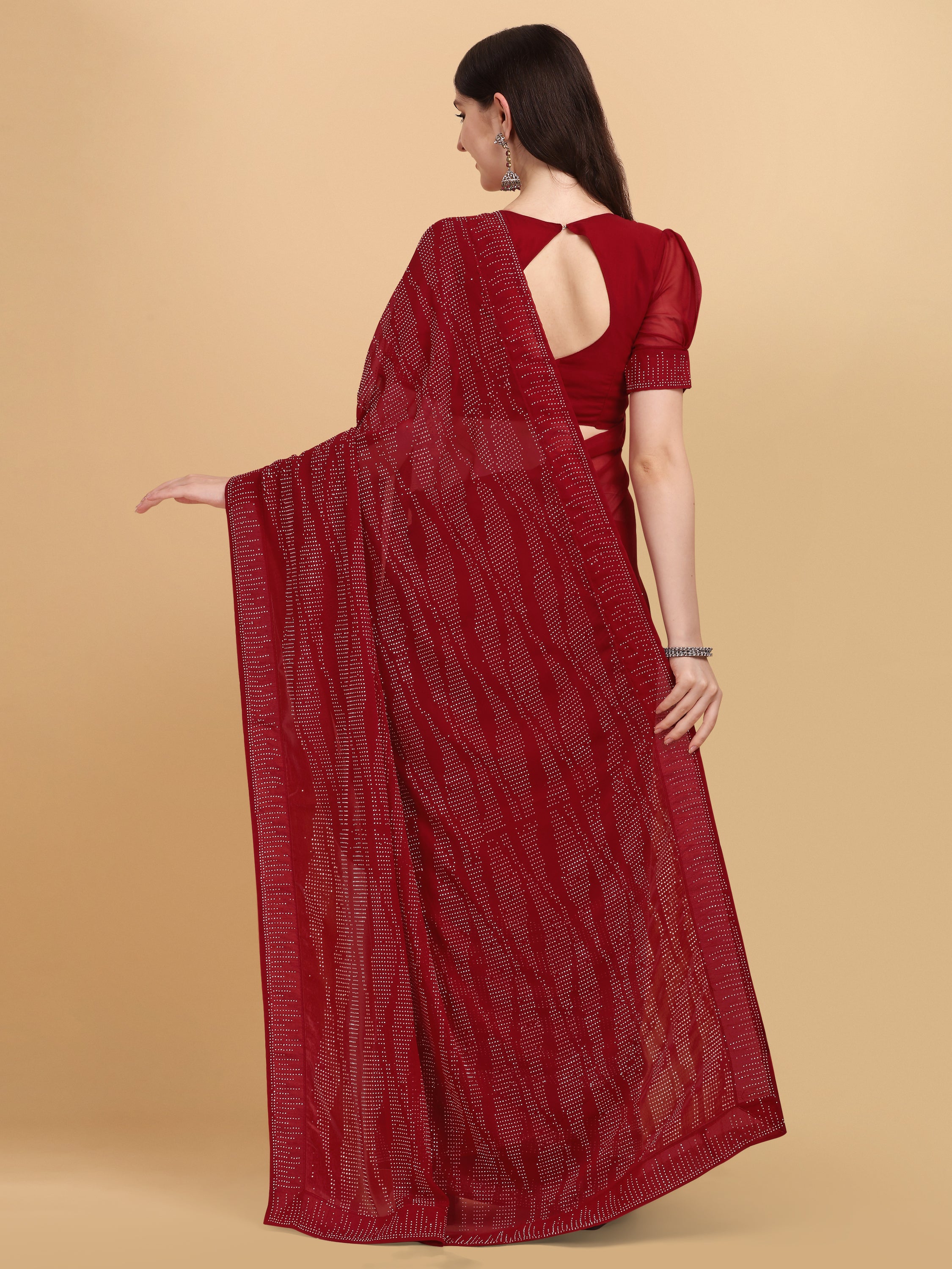 Women's Emblishment Occasion Wear Georgette Saree With Blouse Piece (Maroon) - NIMIDHYA