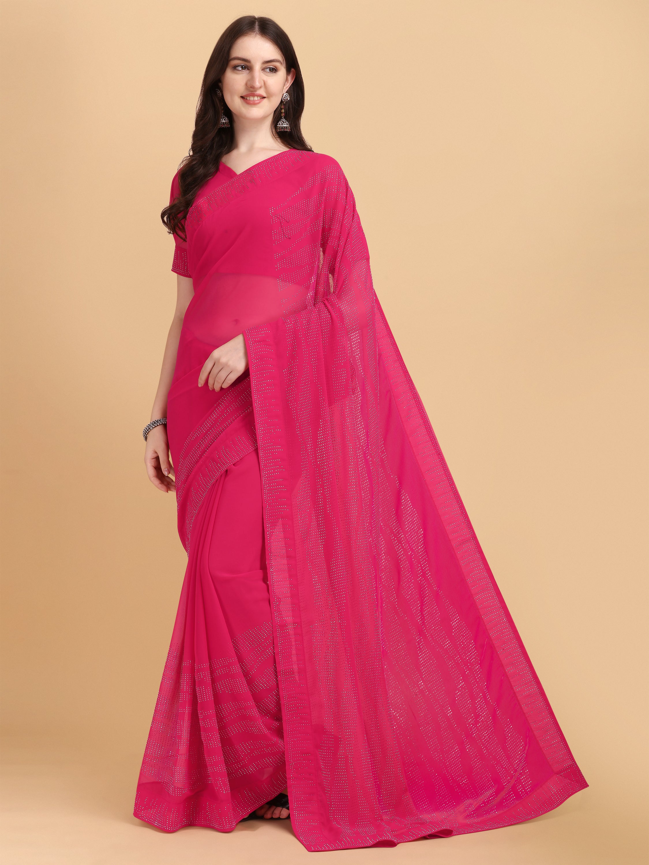 Women's Emblishment Occasion Wear Georgette Saree With Blouse Piece (Pink) - NIMIDHYA