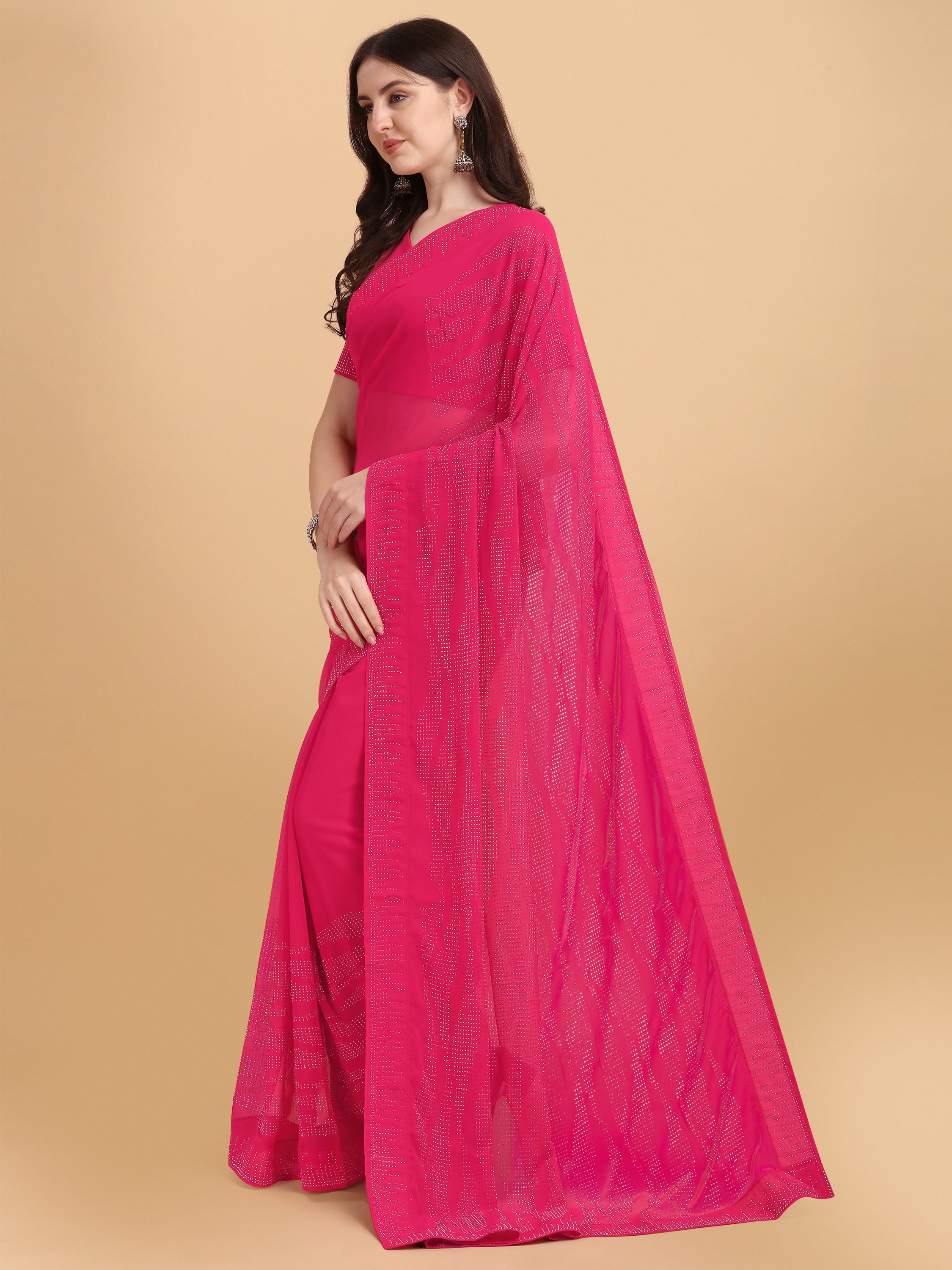 Women's Emblishment Occasion Wear Georgette Saree With Blouse Piece (Pink) - NIMIDHYA