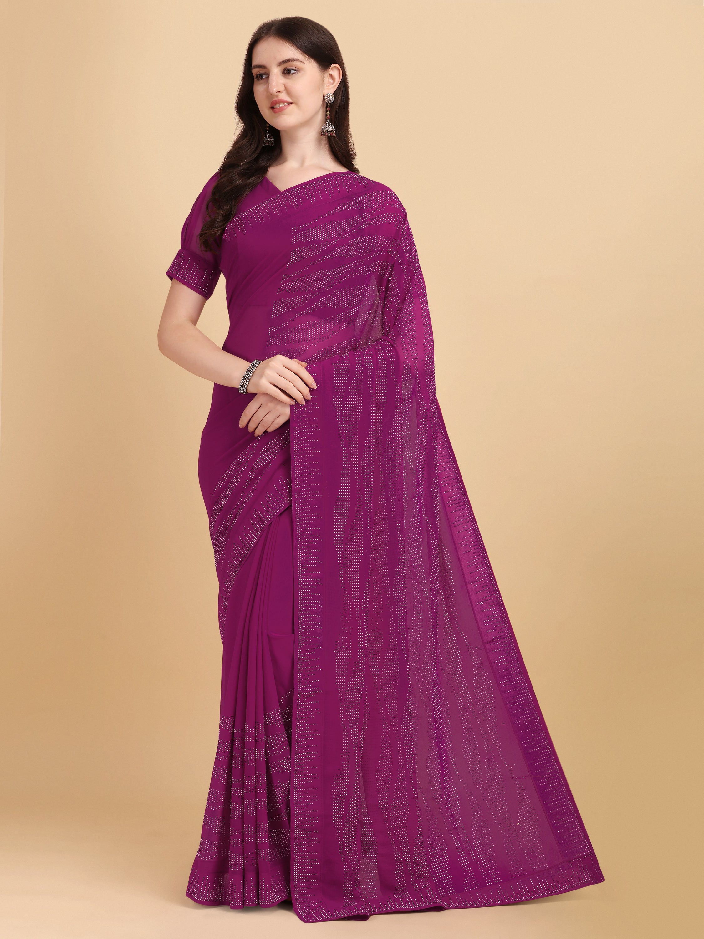 Women's Emblishment Occasion Wear Georgette Saree With Blouse Piece (Purple) - NIMIDHYA