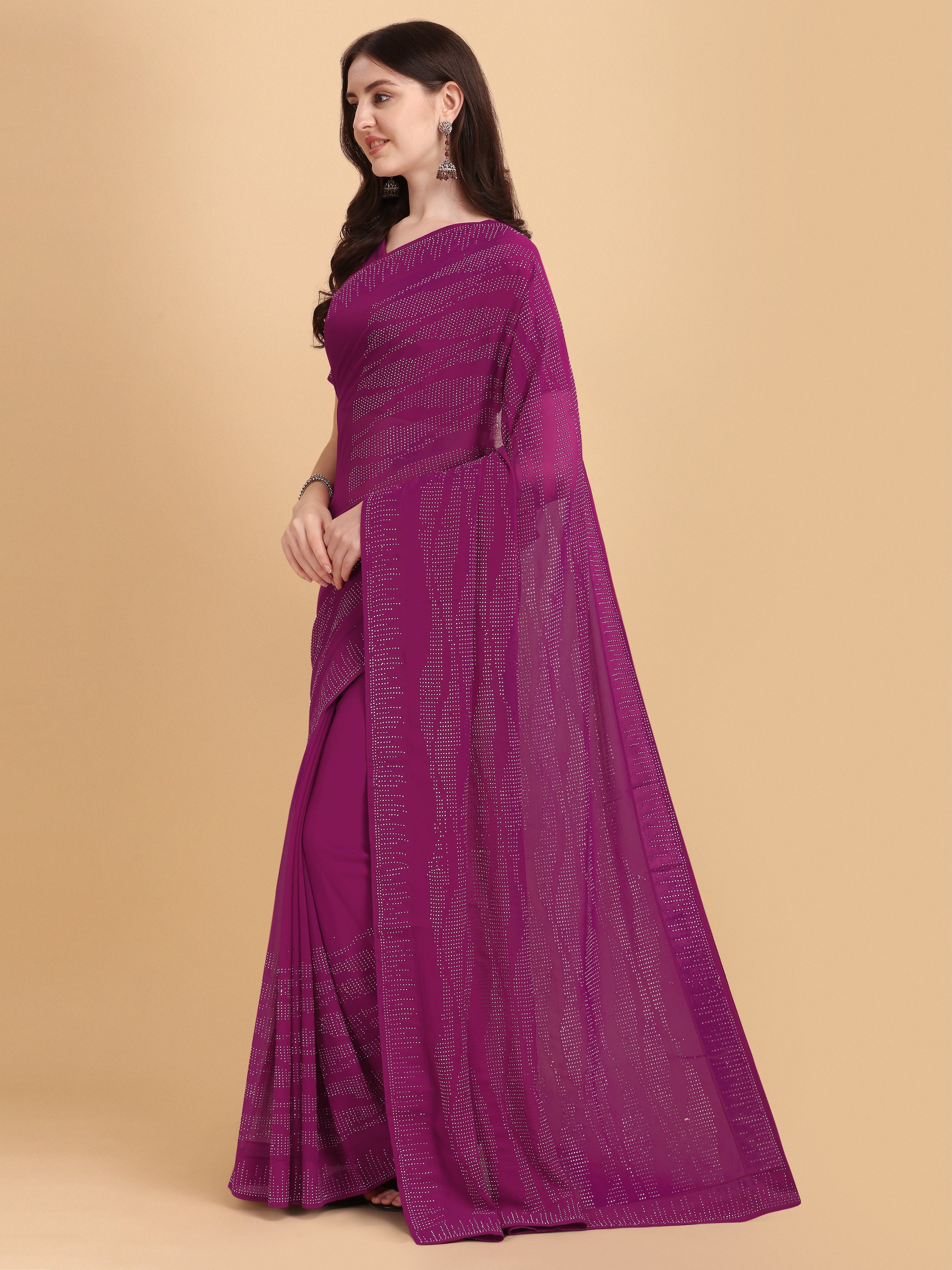 Women's Emblishment Occasion Wear Georgette Saree With Blouse Piece (Purple) - NIMIDHYA