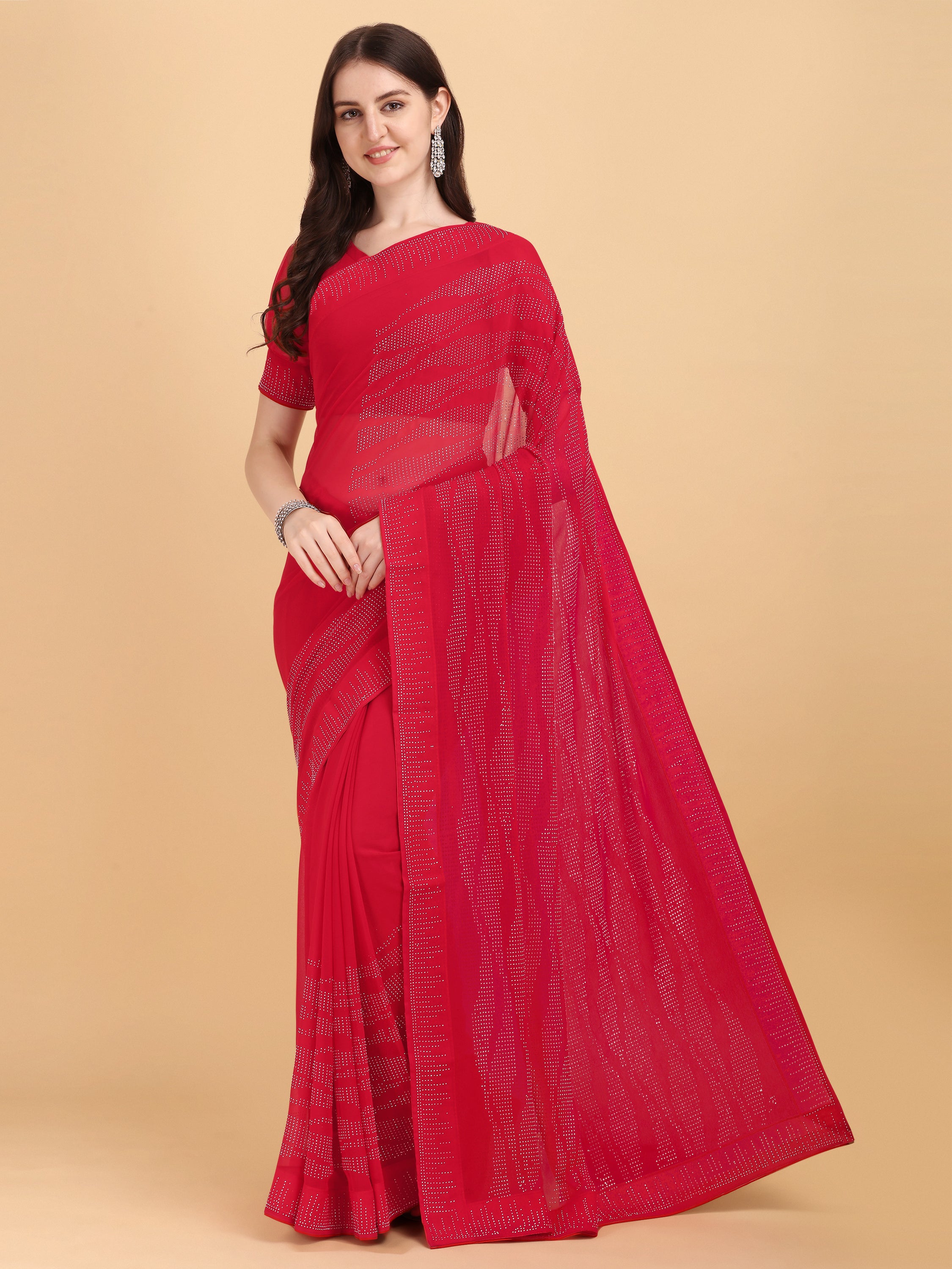 Women's Emblishment Occasion Wear Georgette Saree With Blouse Piece (Red) - NIMIDHYA
