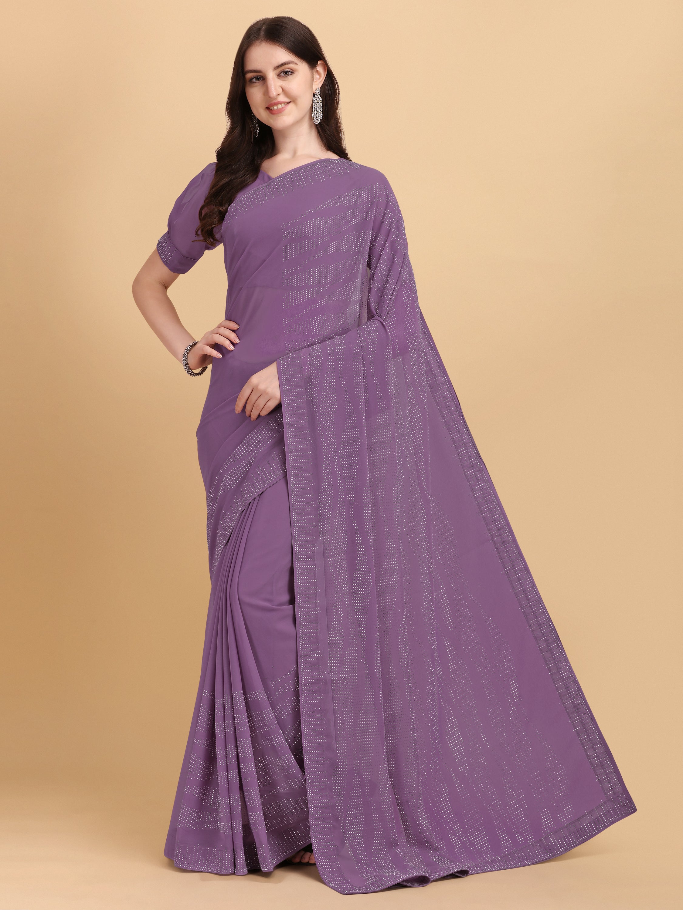 Women's Emblishment Occasion Wear Georgette Saree With Blouse Piece (Violet) - NIMIDHYA