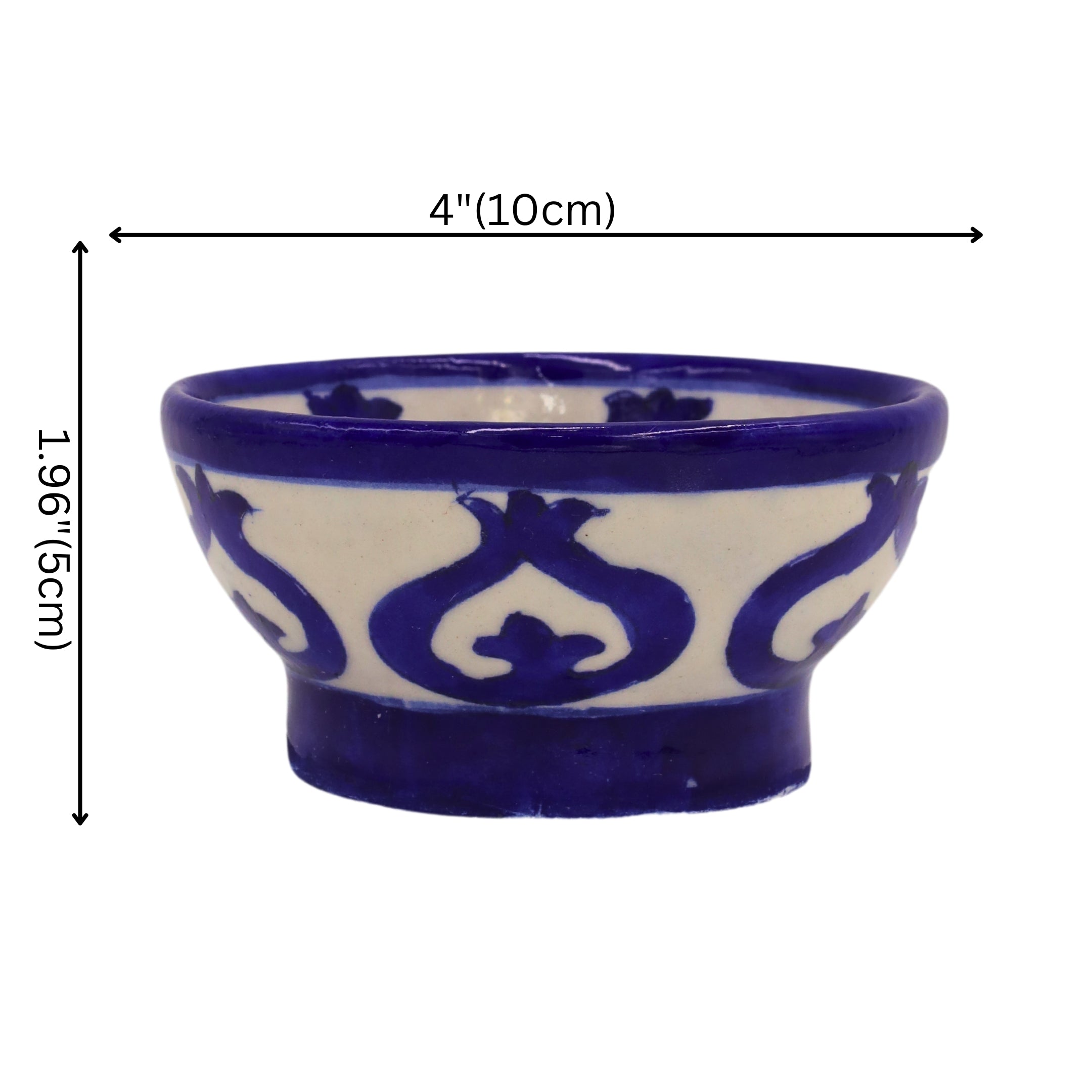 Hand-Painted  Blue Pottery Round Bowl