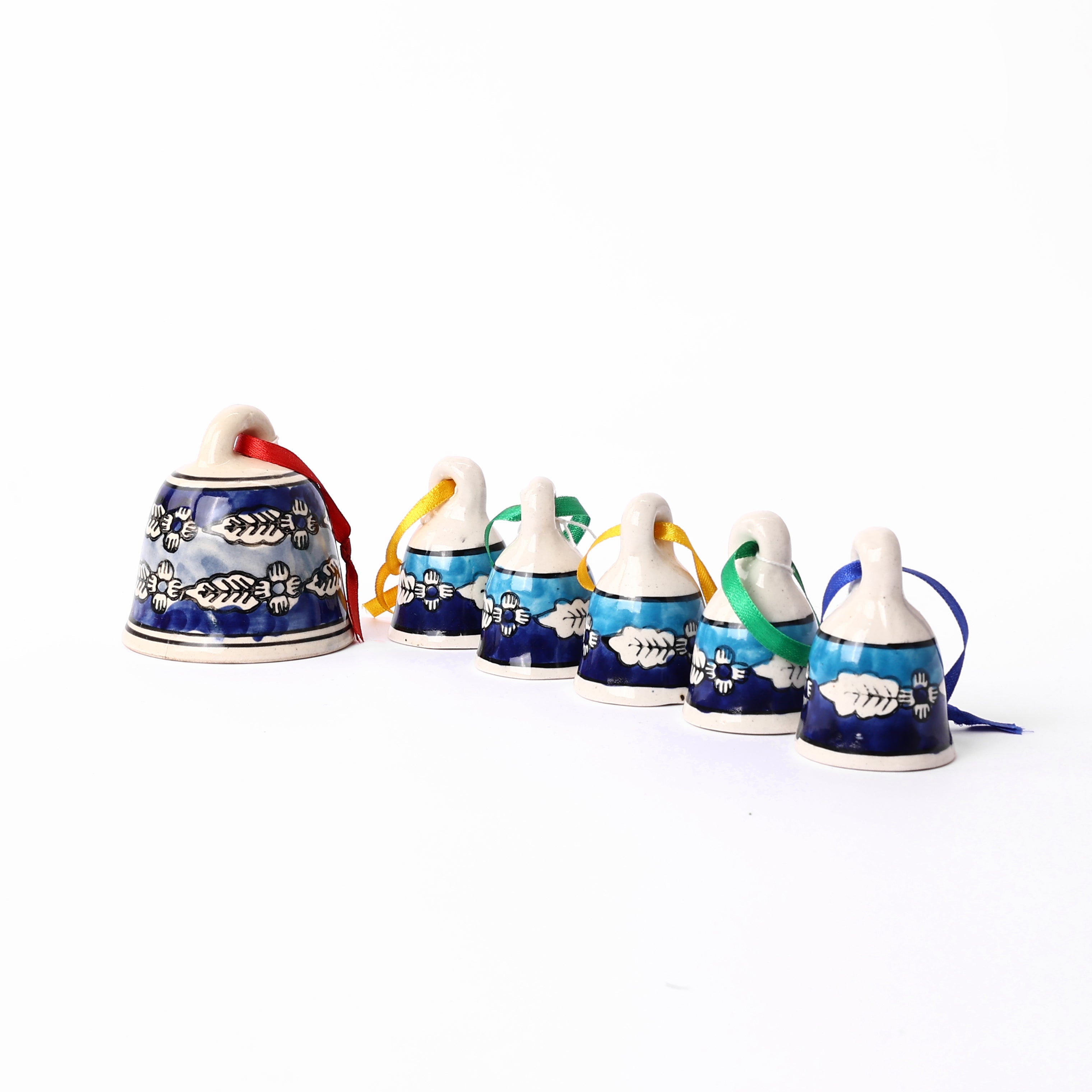 Handcrafted Blue Ceramic Hanging Bells