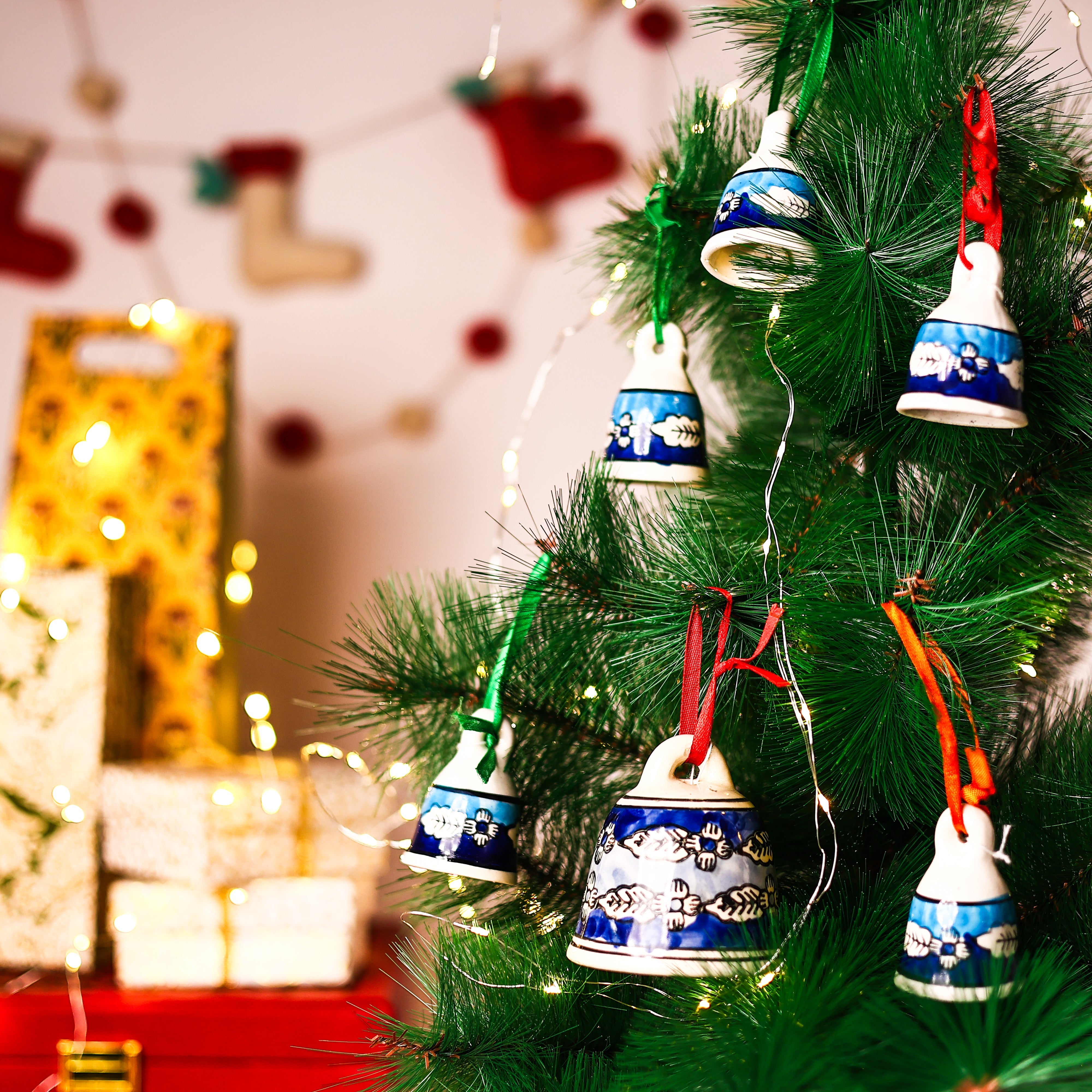 Handcrafted Blue Ceramic Hanging Bells