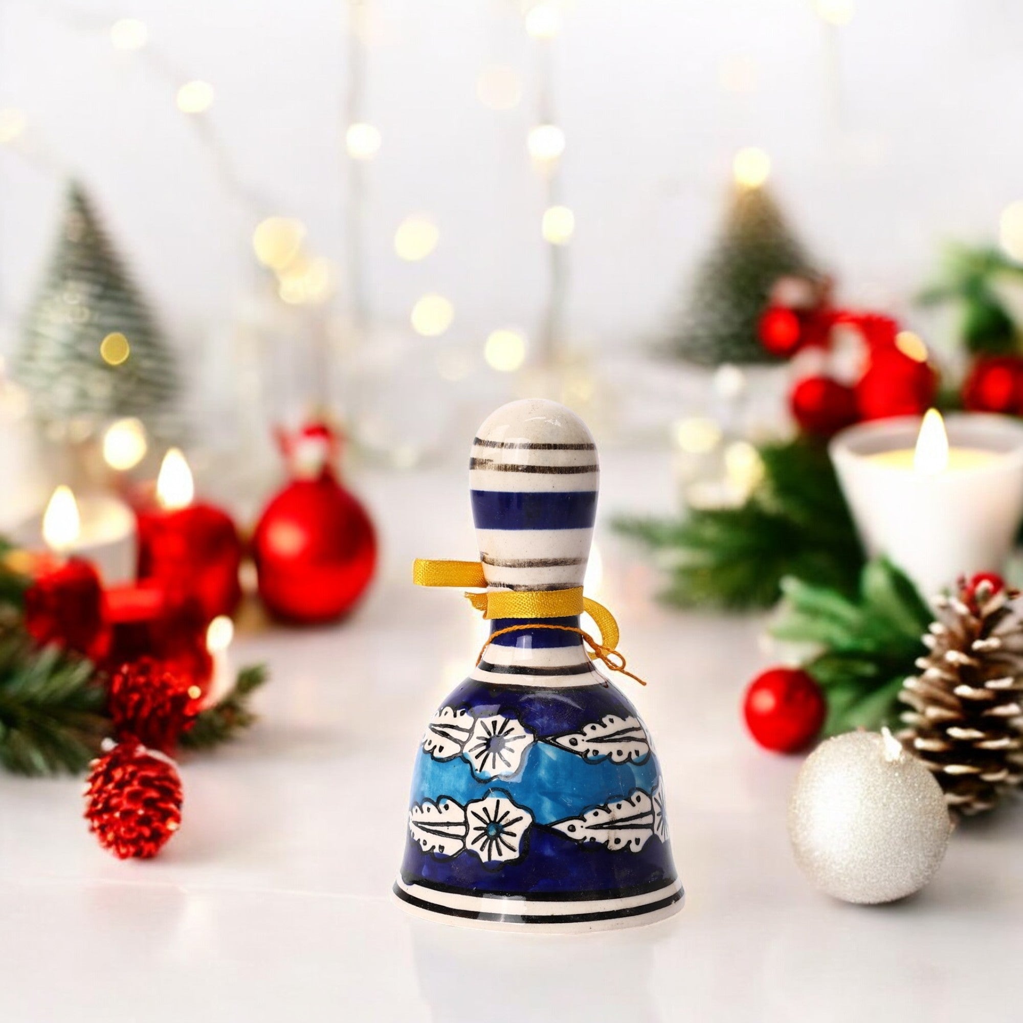 Handcrafted Ceramic Christmas Bell - Blue