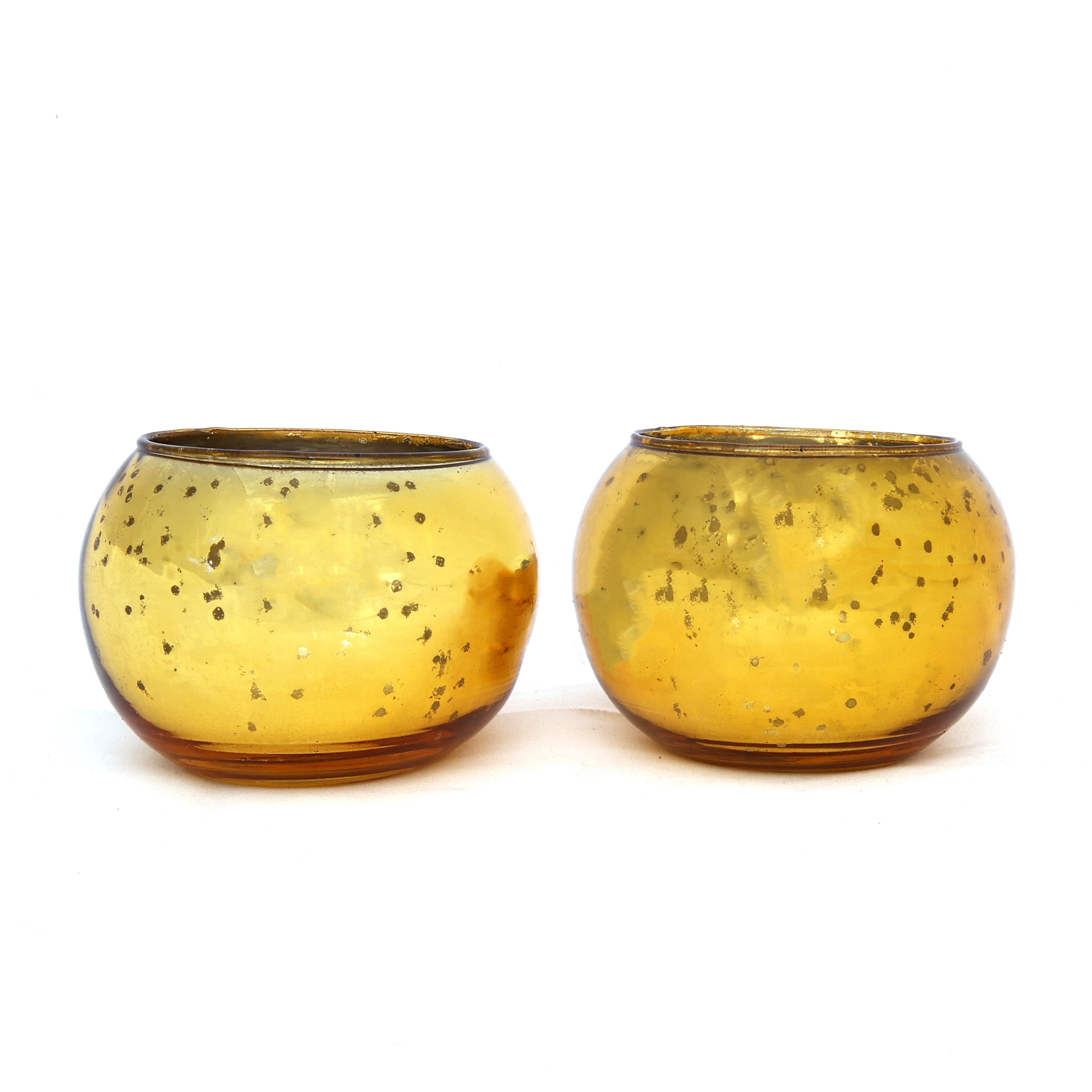 Handcrafted Glass T-light Holder—Golden—Set of 2