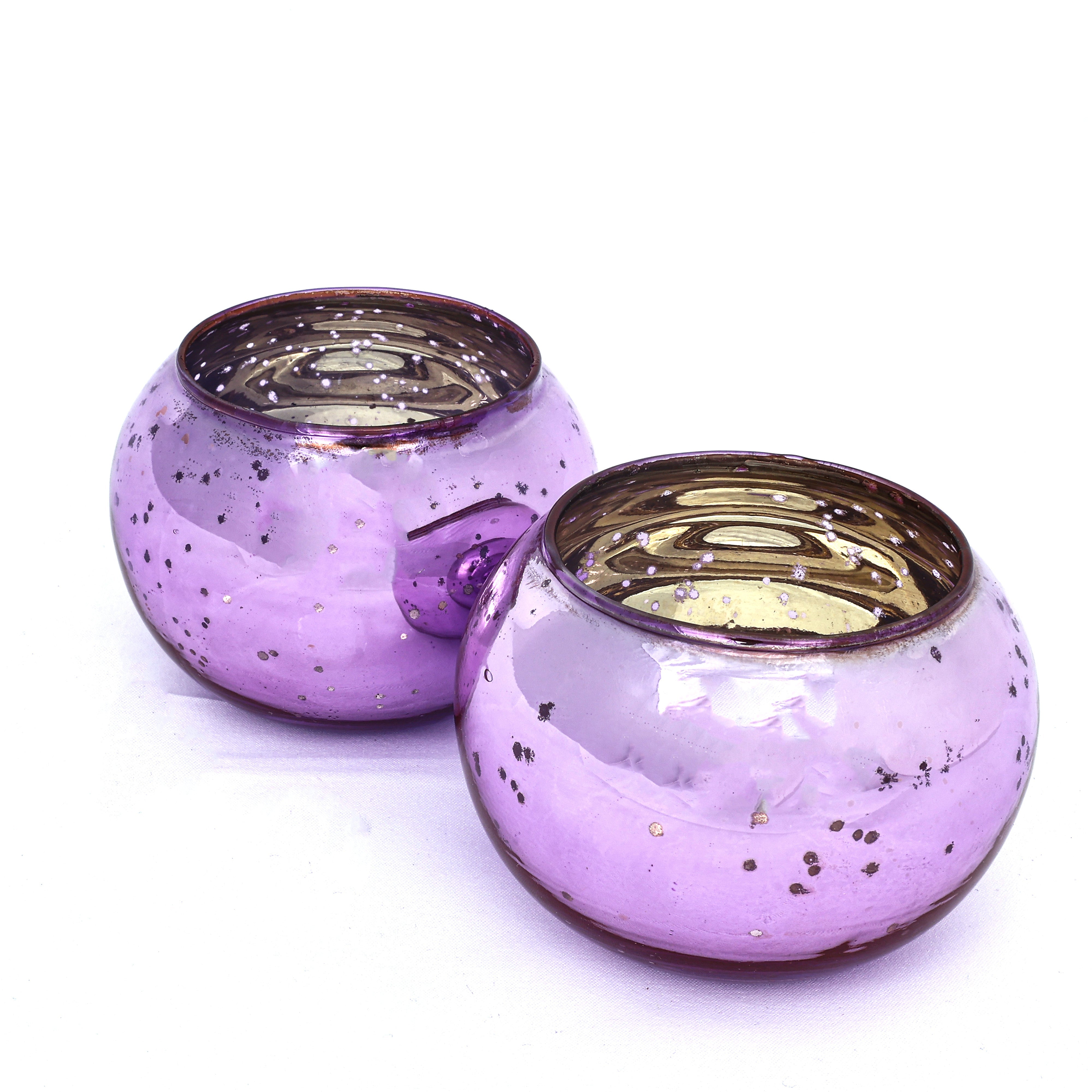 Handcrafted Glass T-light Holder—Purple—Set of 2