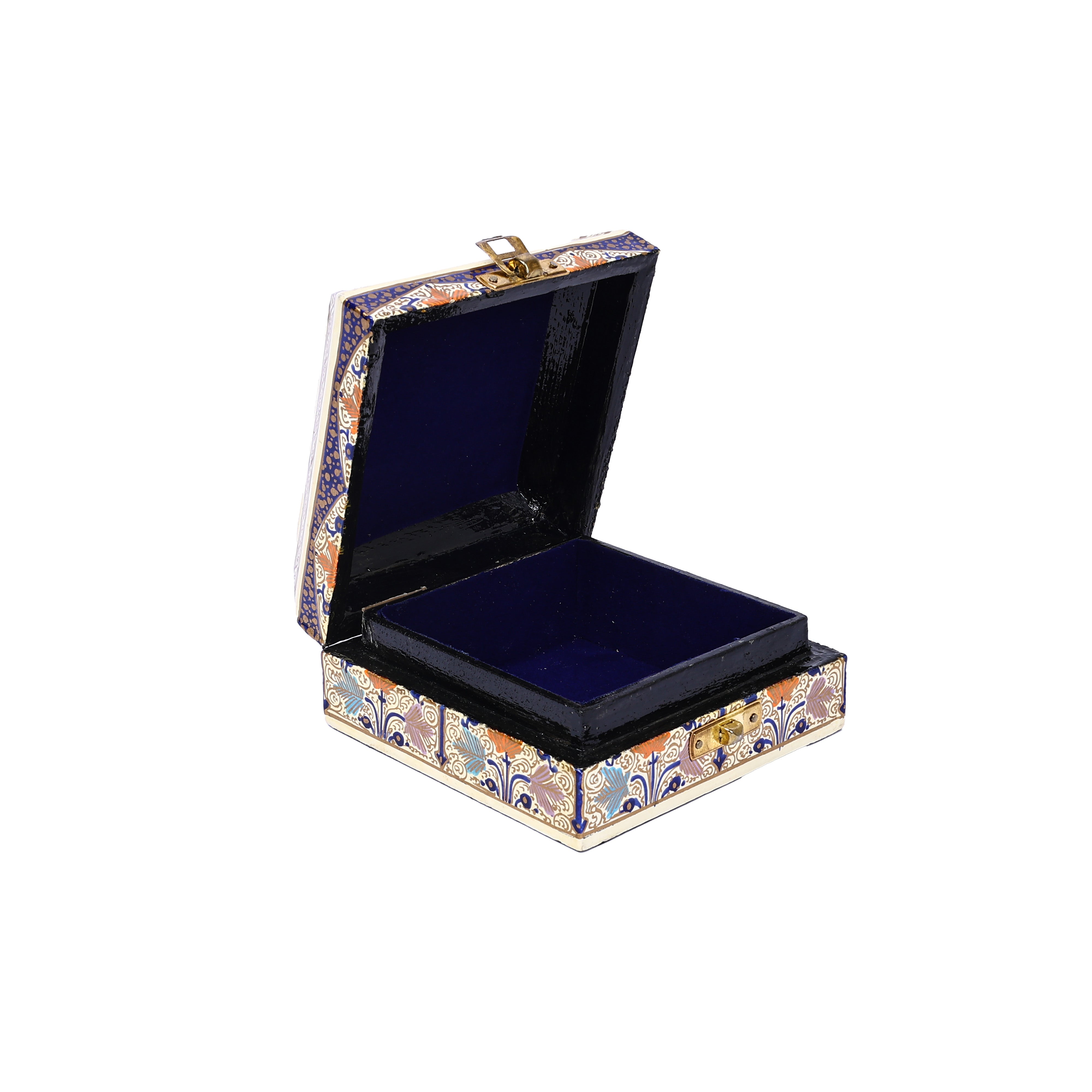 Handcrafted Kashmiri Paper Mache Multi-Storage Square Box—Multicolour